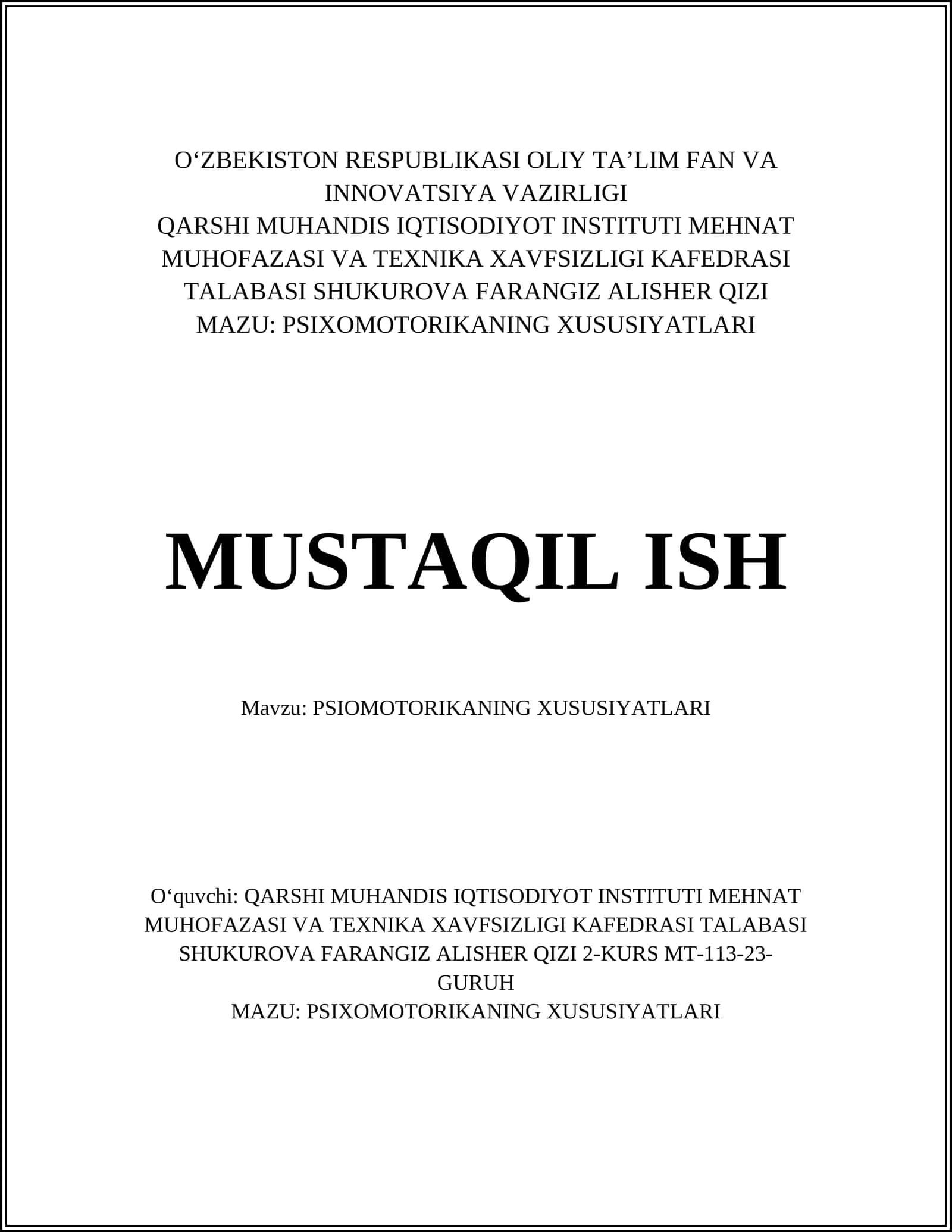 PSIXOMOTORIKANING XUSUSIYATLARI 1