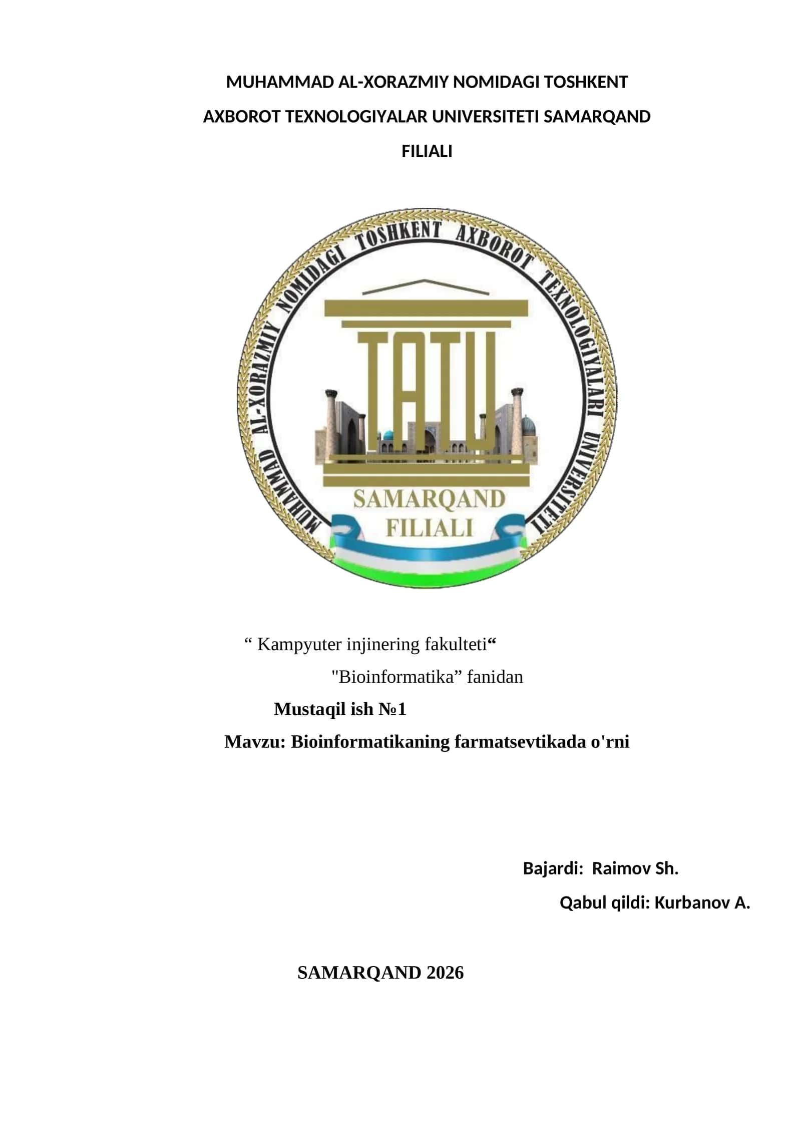 Bioinformatikaning farmatsevtikada o'rni 1