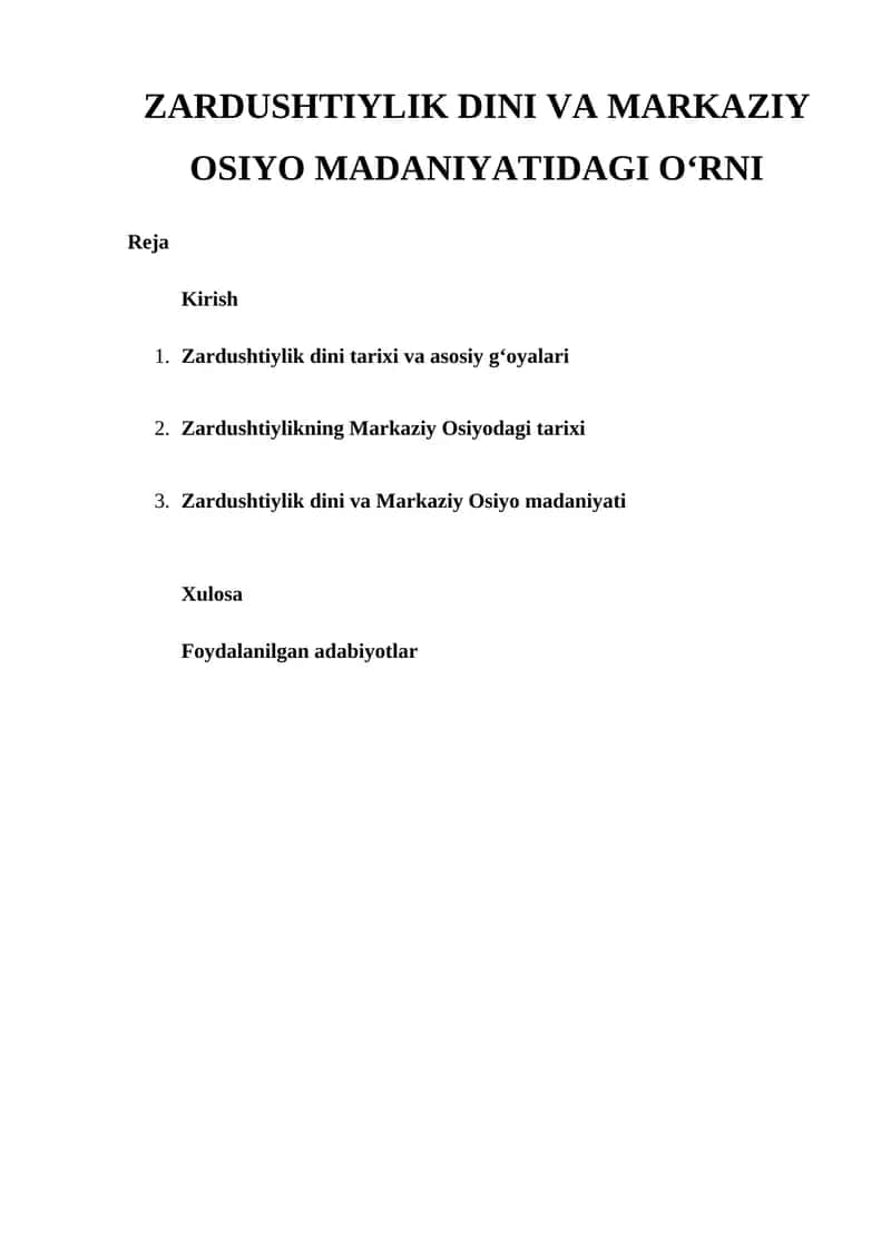 Zardushtiylik Dini va Markaziy Osiyo Madaniyatidagi O‘rni 1