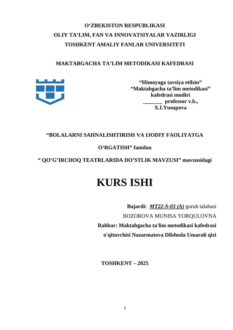 QO’G’IRCHOQ TEATRLARIDA DO’STLIK MAVZUSI. 1