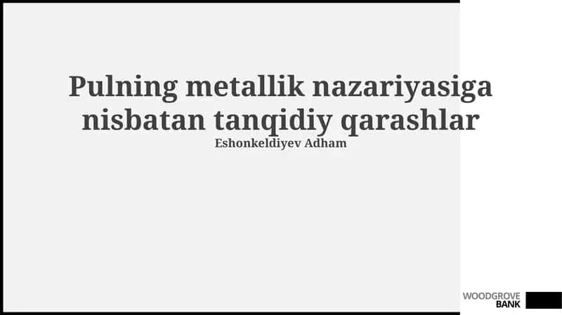 Metallar Nazariyasining Tanqidiy Tahlili 1