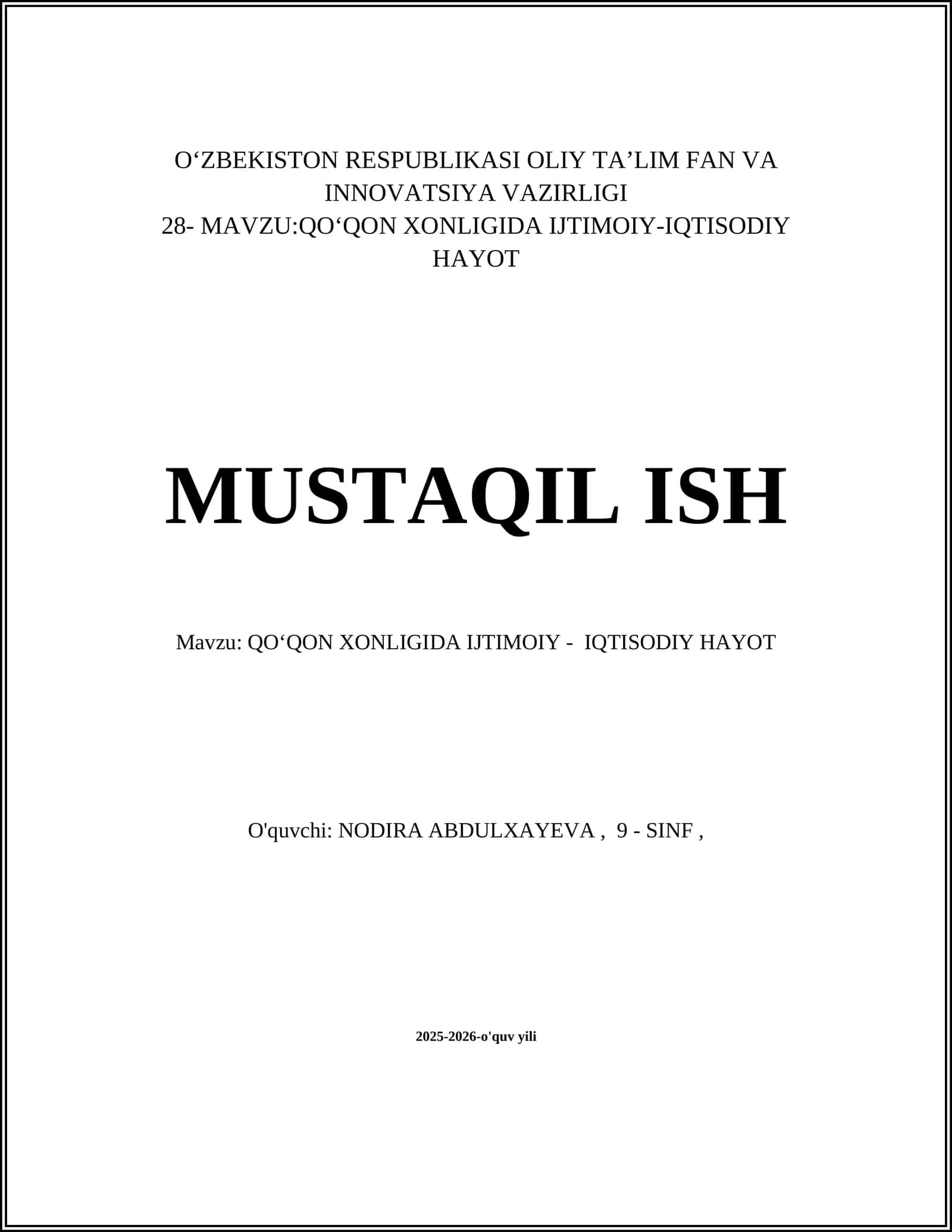 QOʻQON XONLIGIDA IJTIMOIY-IQTISODIY HAYOT 1