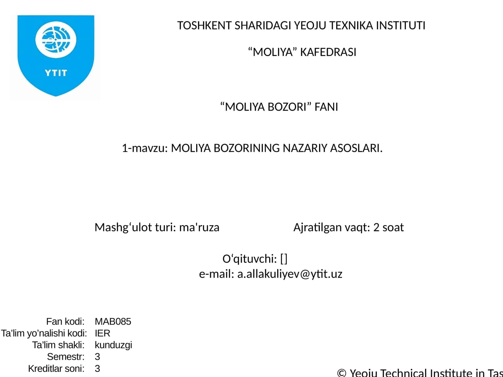 MOLIYA BOZORINING NAZARIY ASOSLARI 1