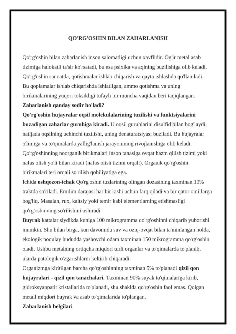 Qo'rg'oshin bilan zaharlanish 1