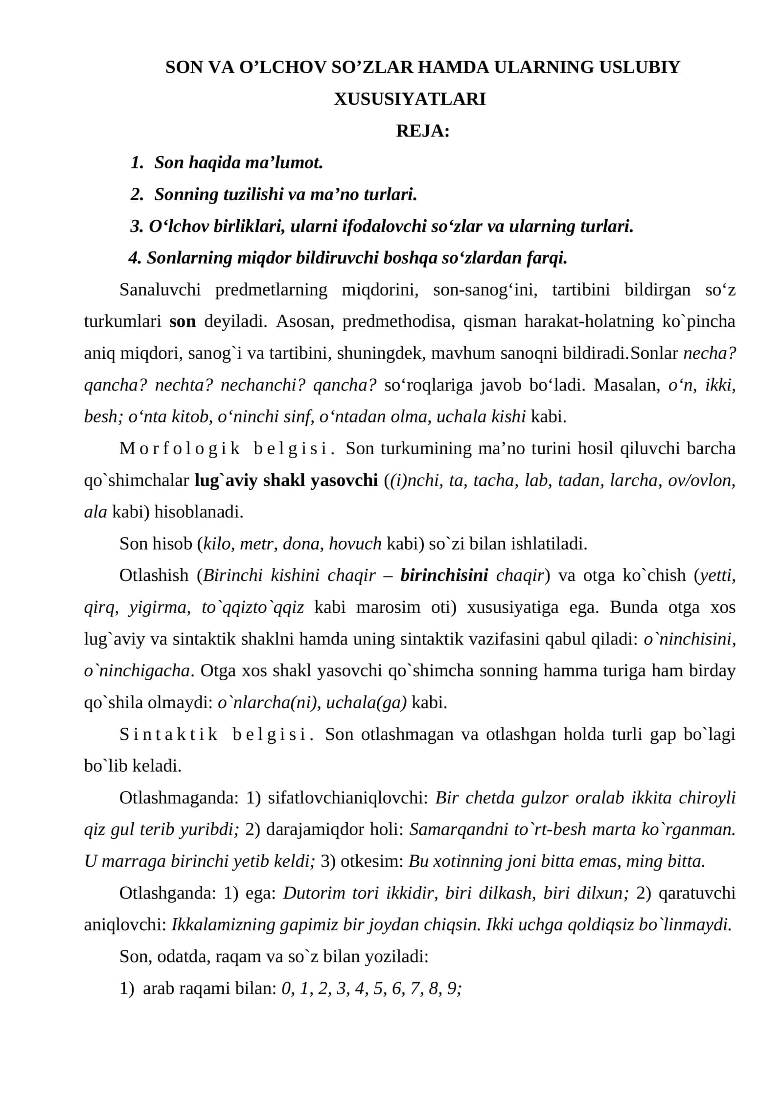 Son va O’lchov So’zlar hamda Ularning Uslubiy Xususiyatlari 1