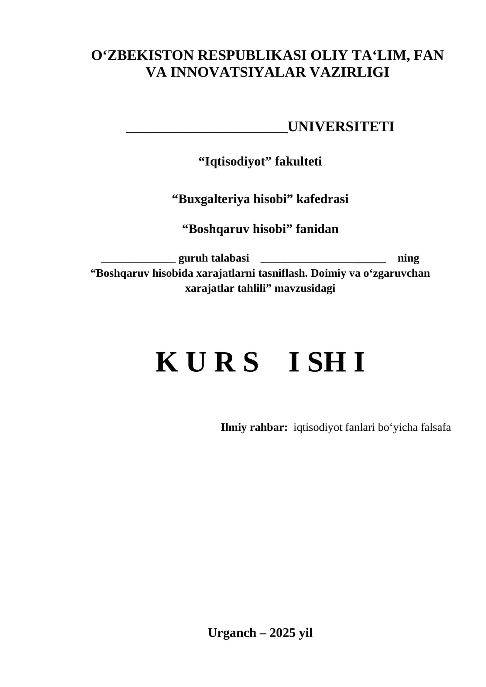 Boshqaruv hisobida xarajatlarni tasniflash. Doimiy va oʻzgaruvchan xarajatlar tahlili 1