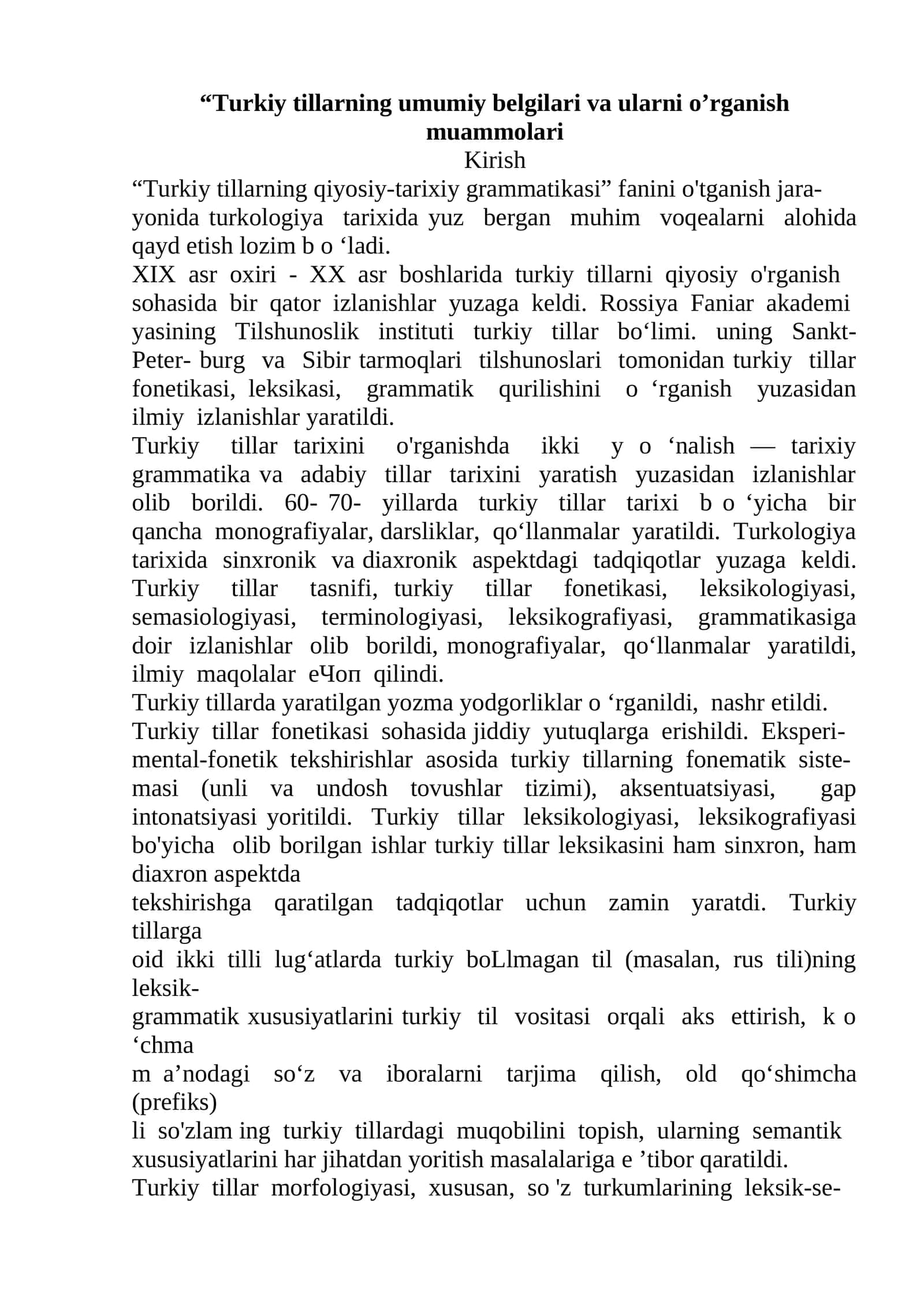 Turkiy tillarning umumiy belgilari va ularni o’rganish muammolari 1
