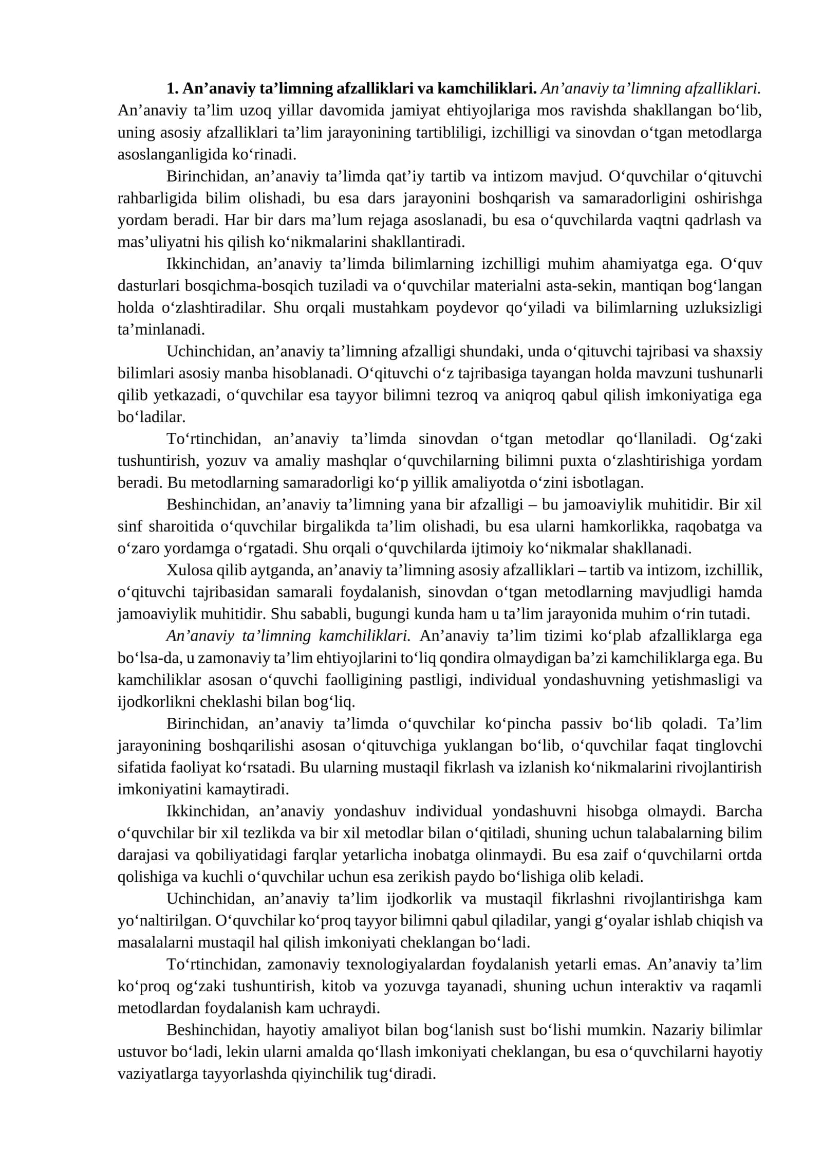 An’anaviy ta’limning afzalliklari va kamchiliklari 1