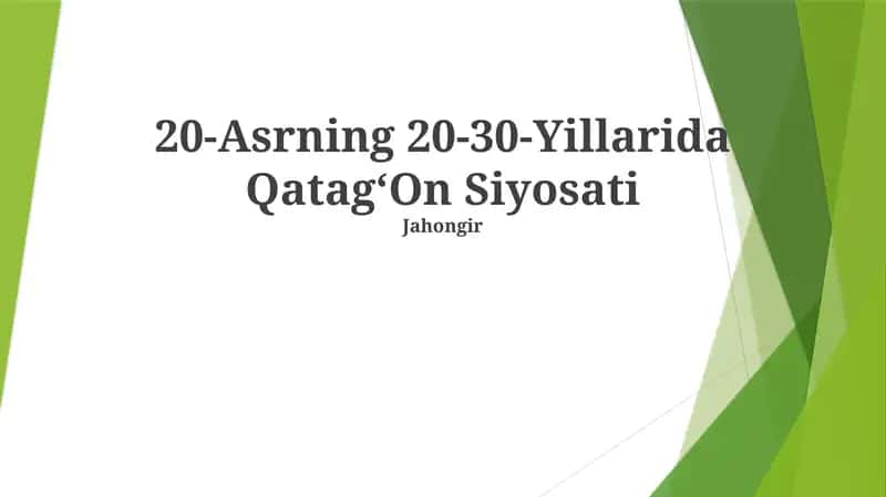 Stalinist Repression: 1920s and 1930s Soviet Union (20-Asrning 20-30-Yillarida QatagʻOn Siyosati) 1
