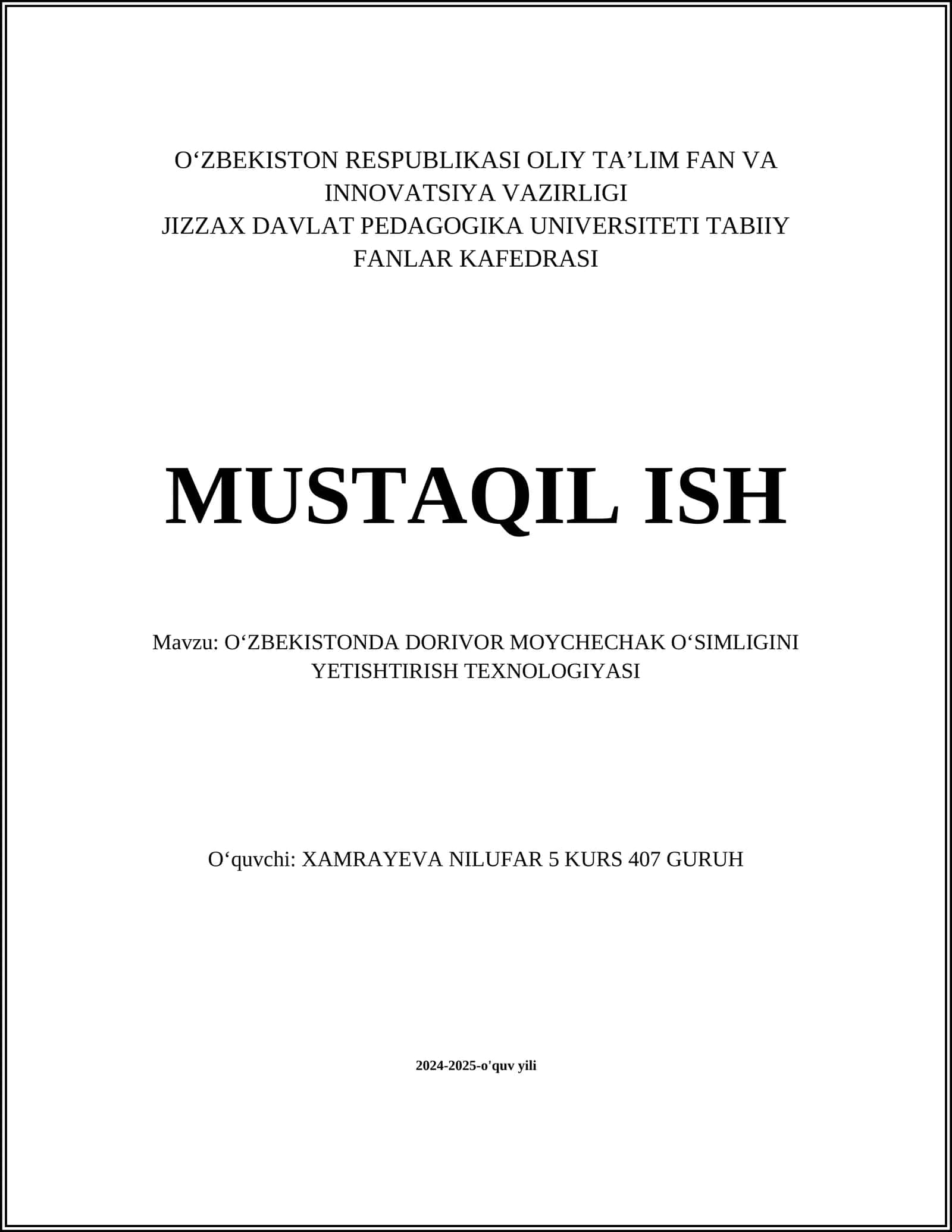 DORIVOR MOYCHECHAK OʻSIMLIGINI YETISHTIRISH TEXNOLOGIYASI 1