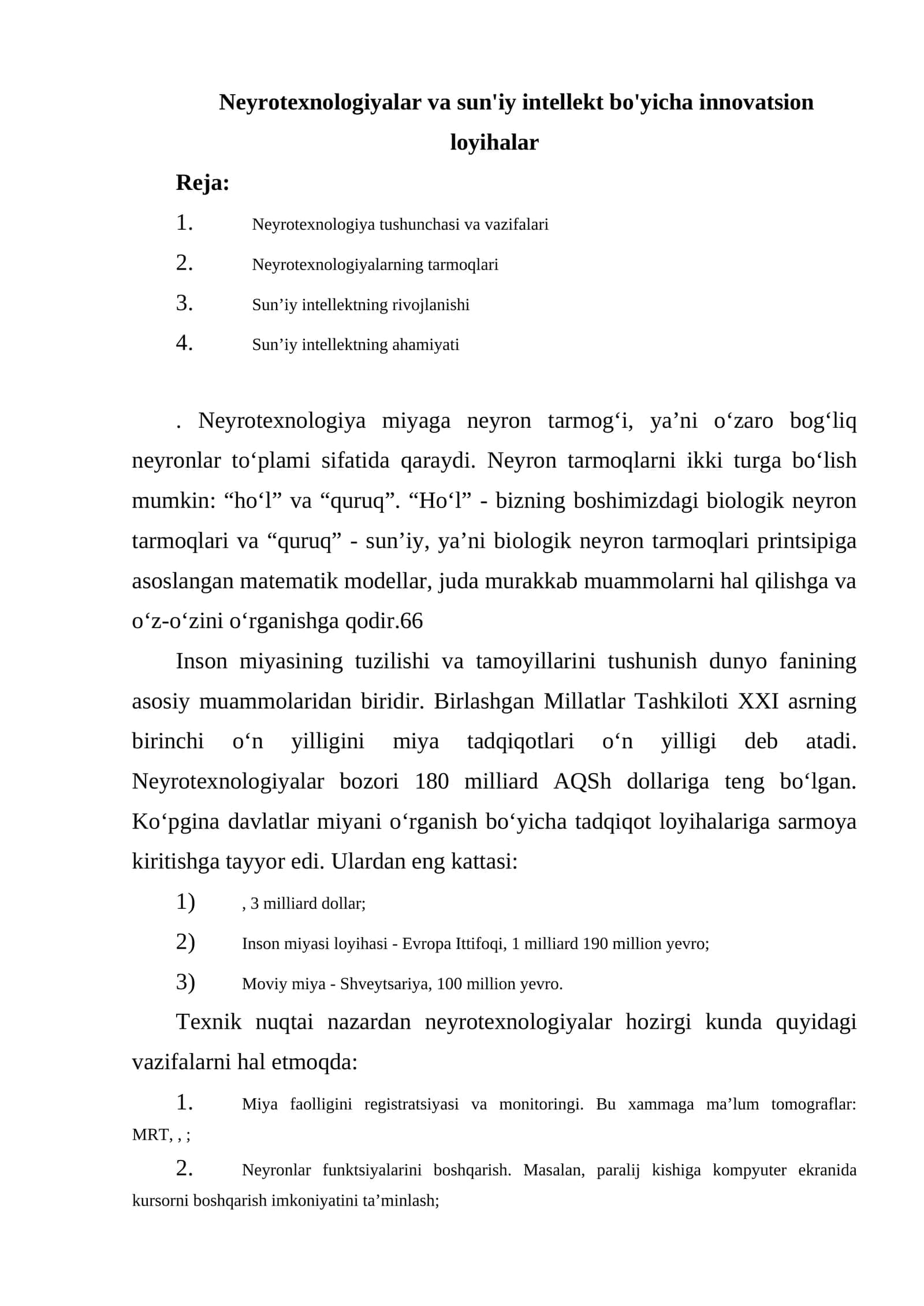 Neyrotexnologiyalar va sun'iy intellekt bo'yicha innovatsion loyihalar 1