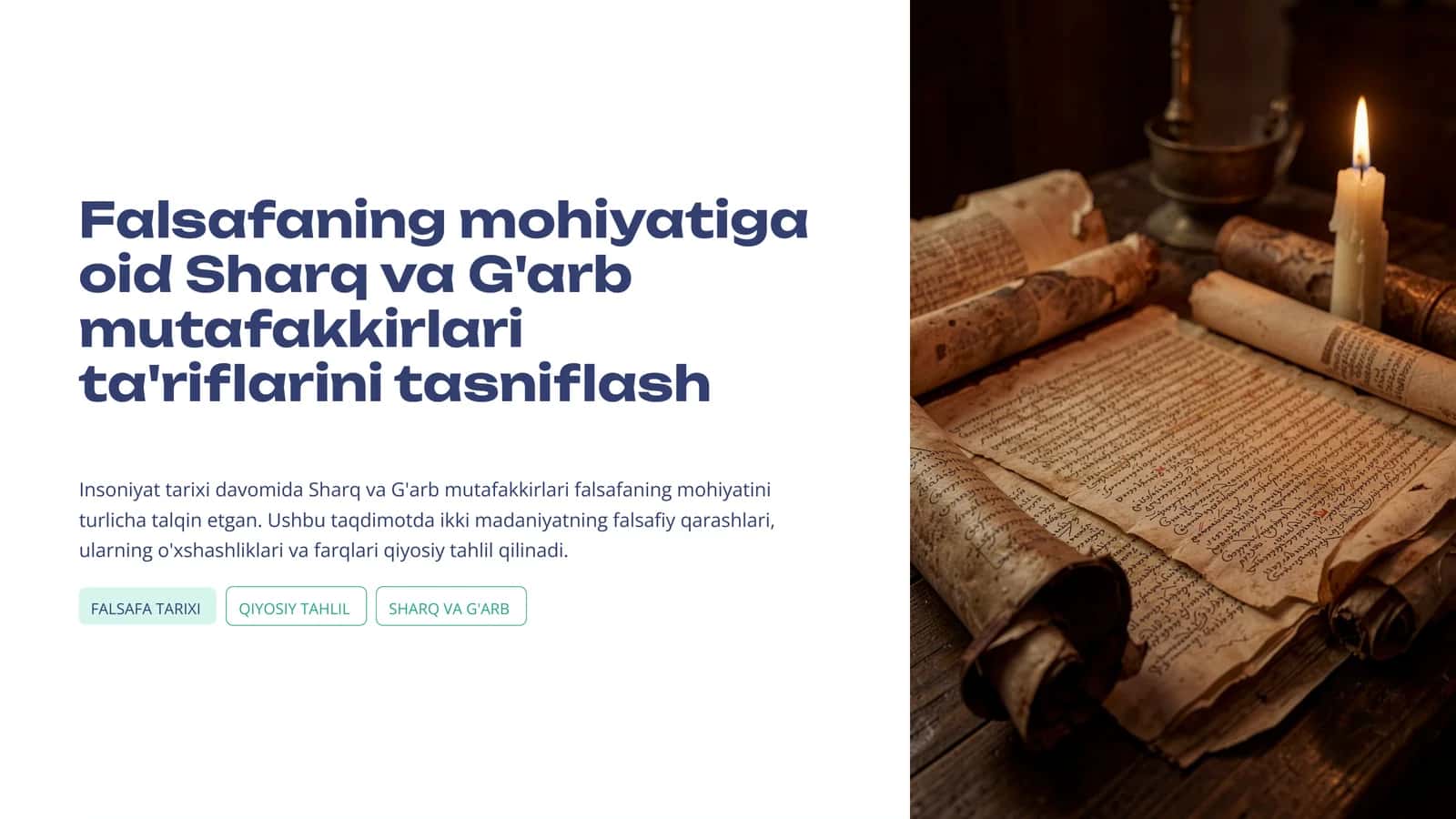 Falsafaning mohiyatiga oid Sharq va G'arb mutafakkirlari ta'riflarini tasniflash 1