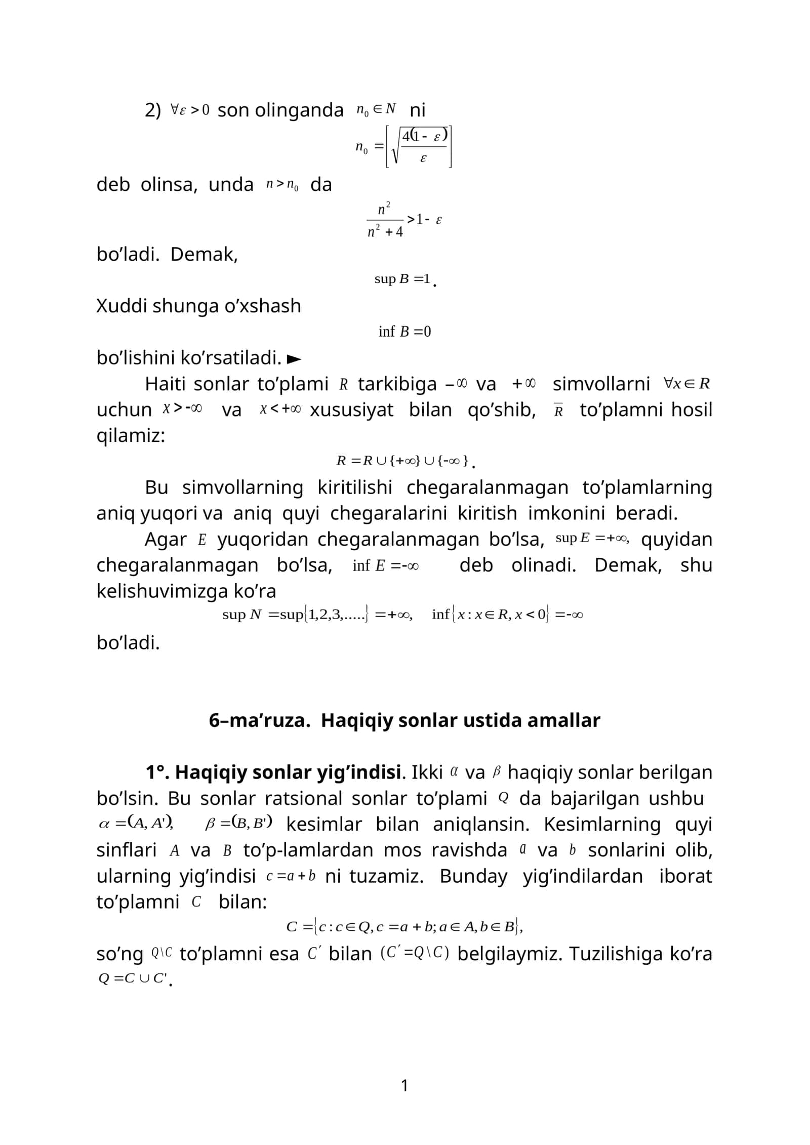 Haqiqiy sonlar ustida amallar 1