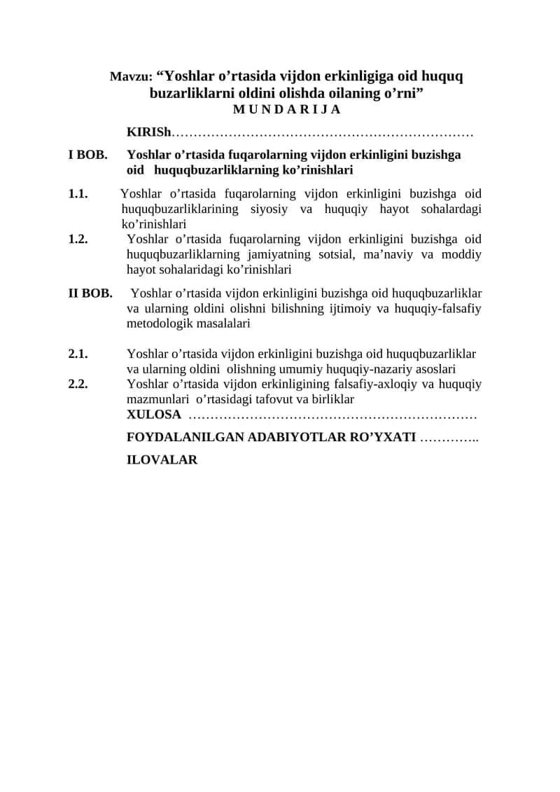 Yoshlar o’rtasida vijdon erkinligiga oid huquq buzarliklarni oldini olishda oilaning o’rni 1