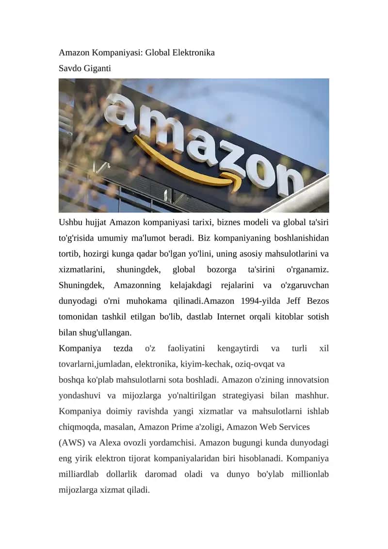 Amazon Kompaniyasi: Global Elektronika 1