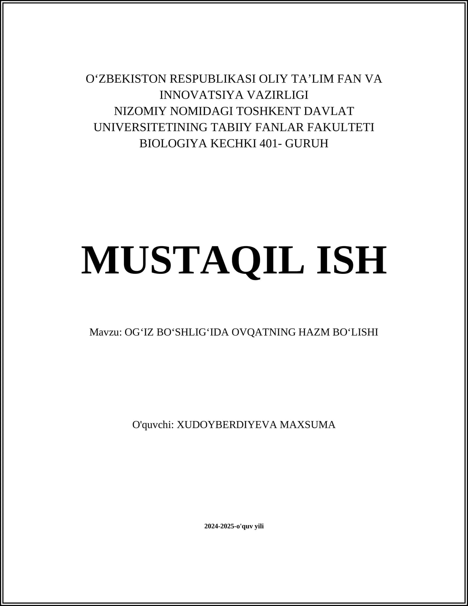 OGʻIZ BOʻSHLIGʻIDA OVQATNING HAZM BOʻLISHI 1