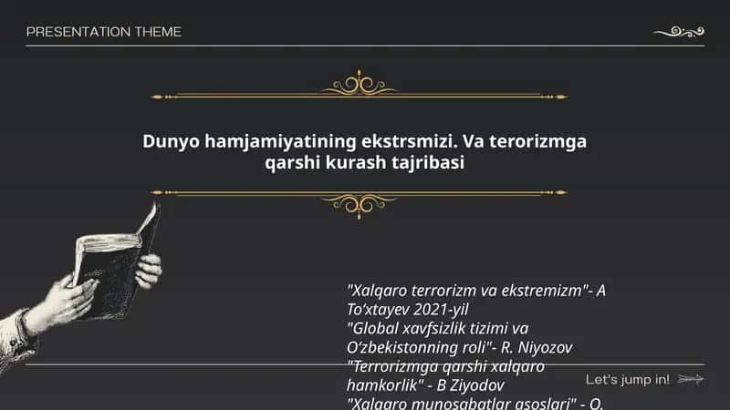 Dunyo hamjamiyatining ekstrsmizi. Va terorizmga qarshi kurash tajribasi 1