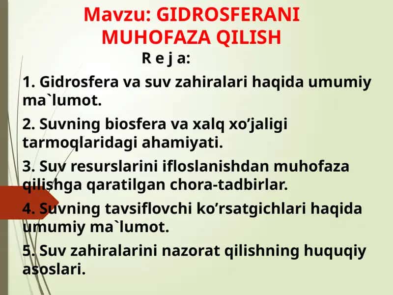 GIDROSFERANI MUHOFAZA QILISH 1