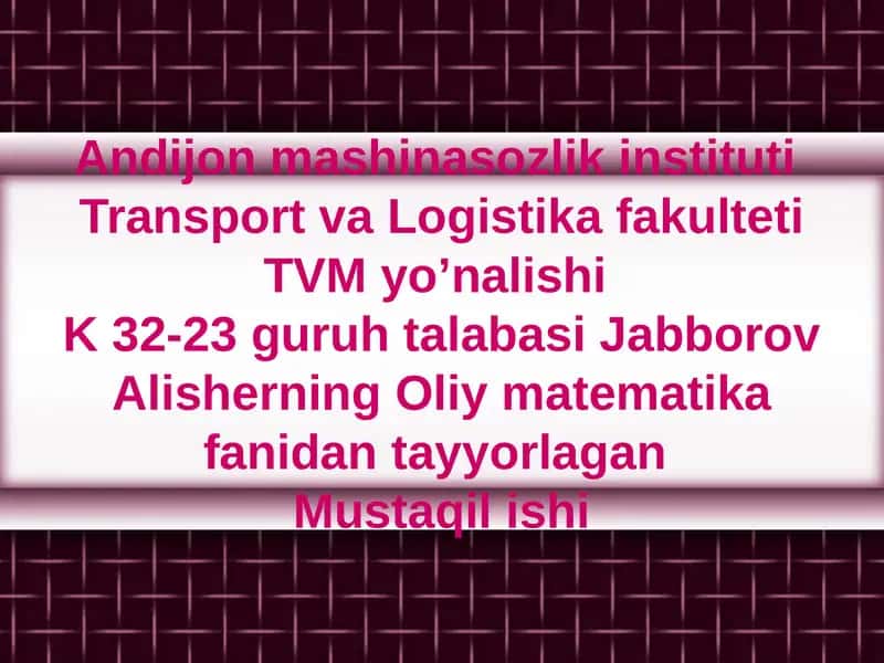 Differentsial tenglamalarning amaliy masalalari 1