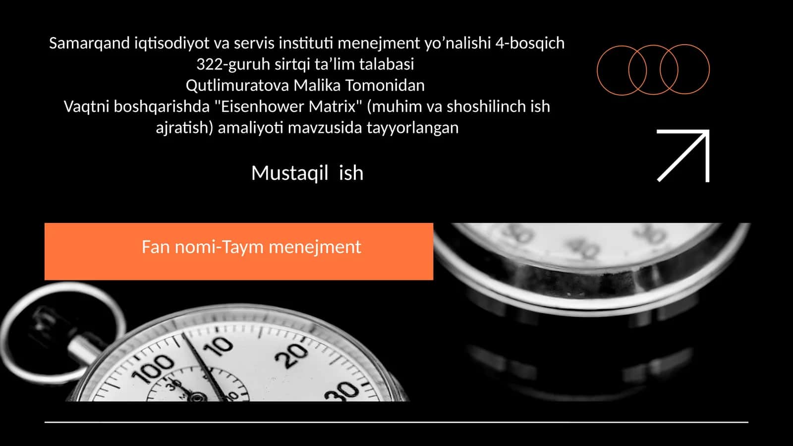 Vaqtni boshqarishda "Eisenhower Matrix" (muhim va shoshilinch ish ajratish) 1