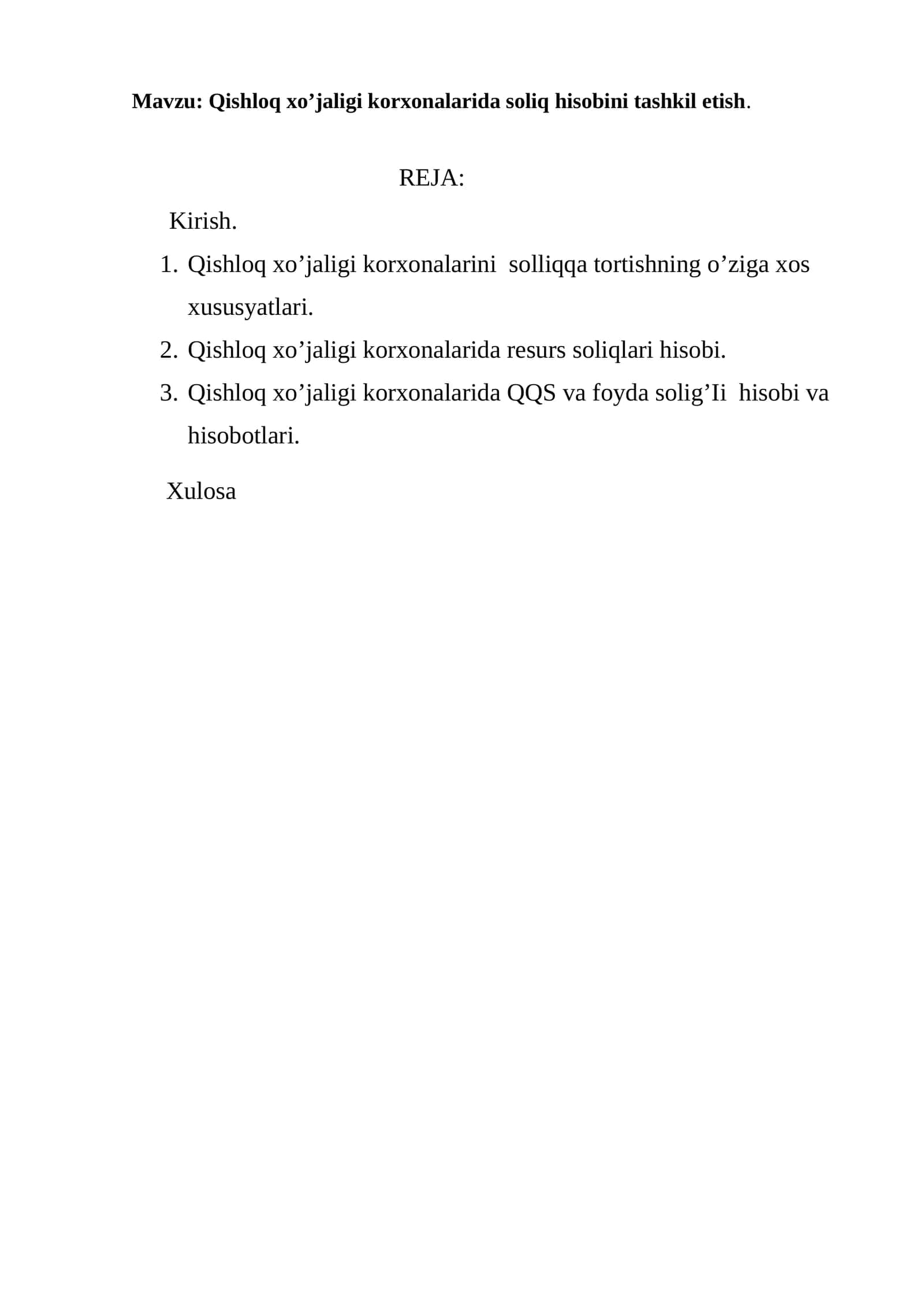 Qishloq xo’jaligi korxonalarida soliq hisobini tashkil etish 1