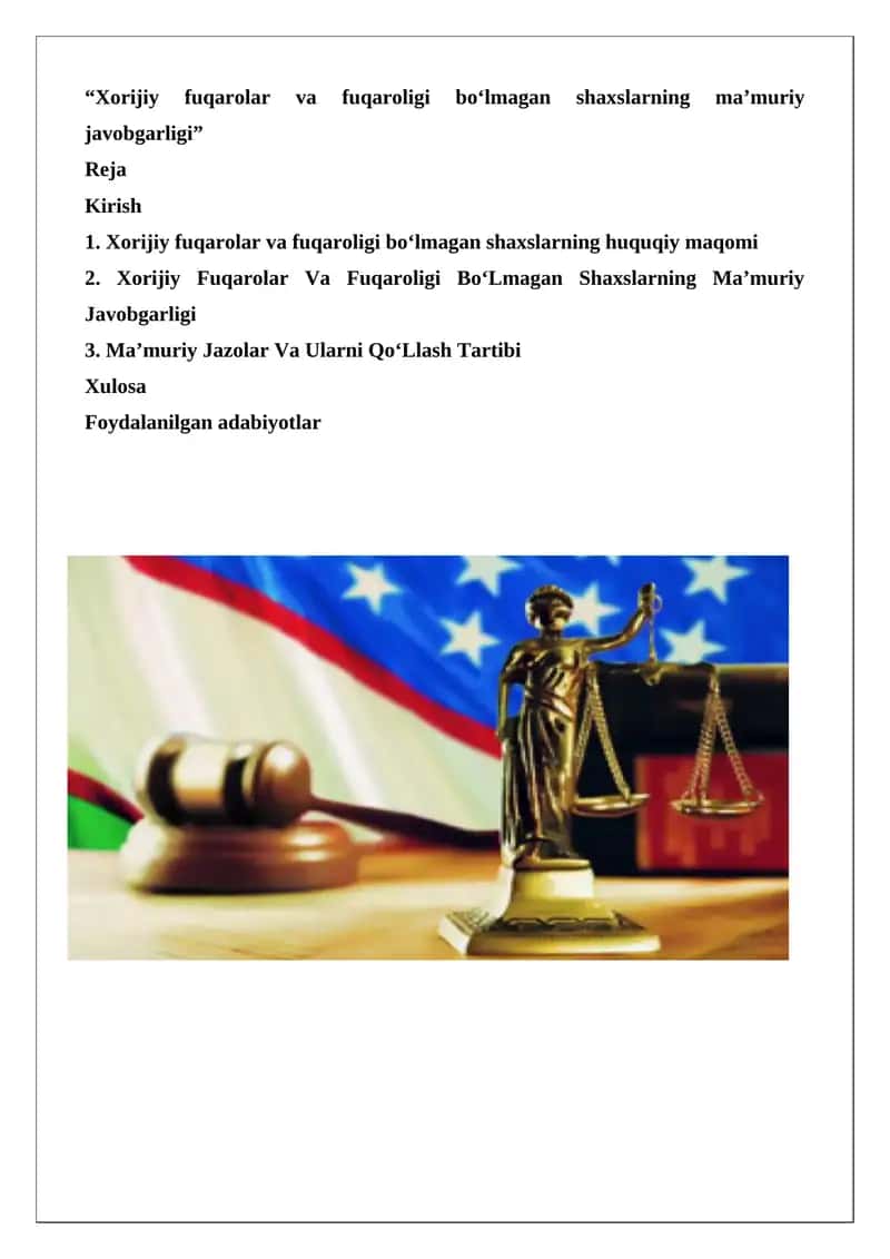 Xorijiy fuqarolar va fuqaroligi bo‘lmagan shaxslarning ma’muriy javobgarligi 1