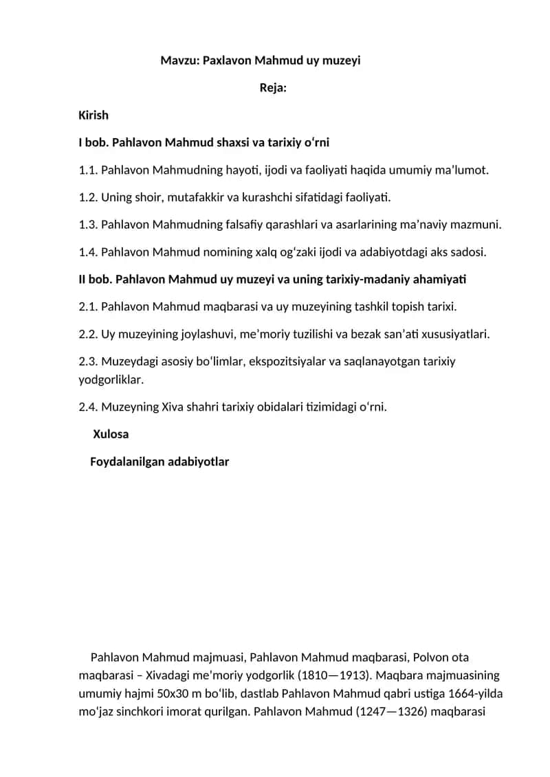 Paxlavon Mahmud uy muzeyi 1