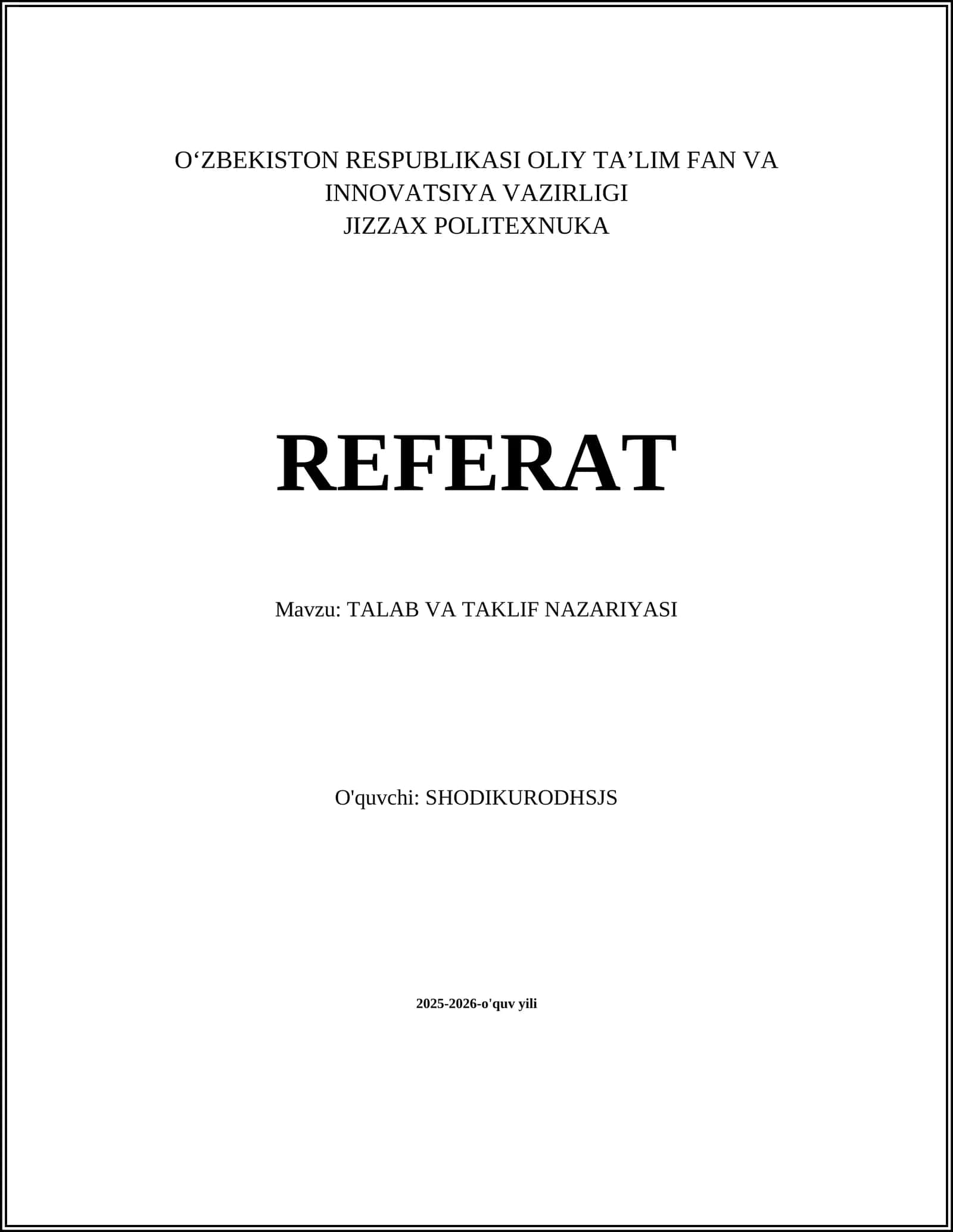 TALAB VA TAKLIF NAZARIYASI 1