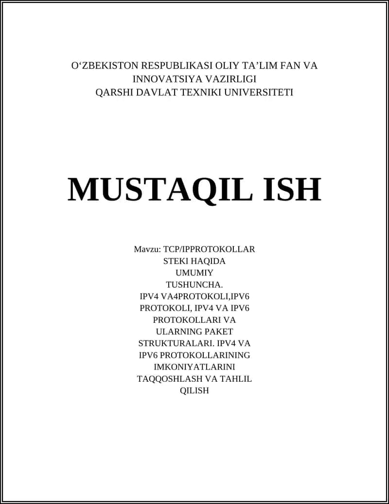TCP/IP PROTOKOLLAR STEKI HAQIDA UMUMIY TUSHUNCHA 1