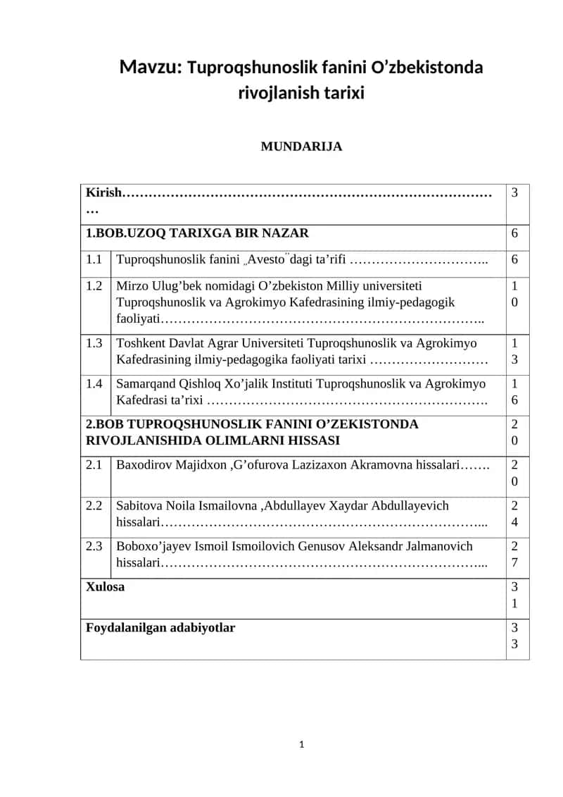 Tuproqshunoslik fanini O’zbekistonda rivojlanish tarixi 1