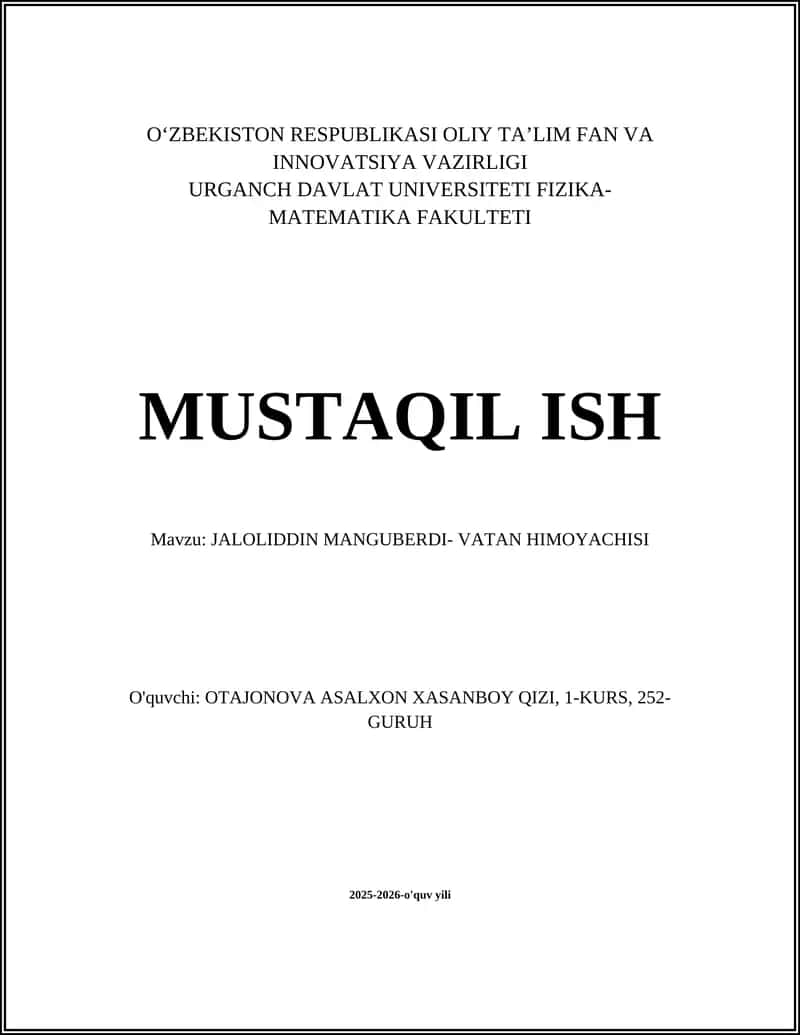 JALOLIDDIN MANGUBERDI- VATAN HIMOYACHISI 1