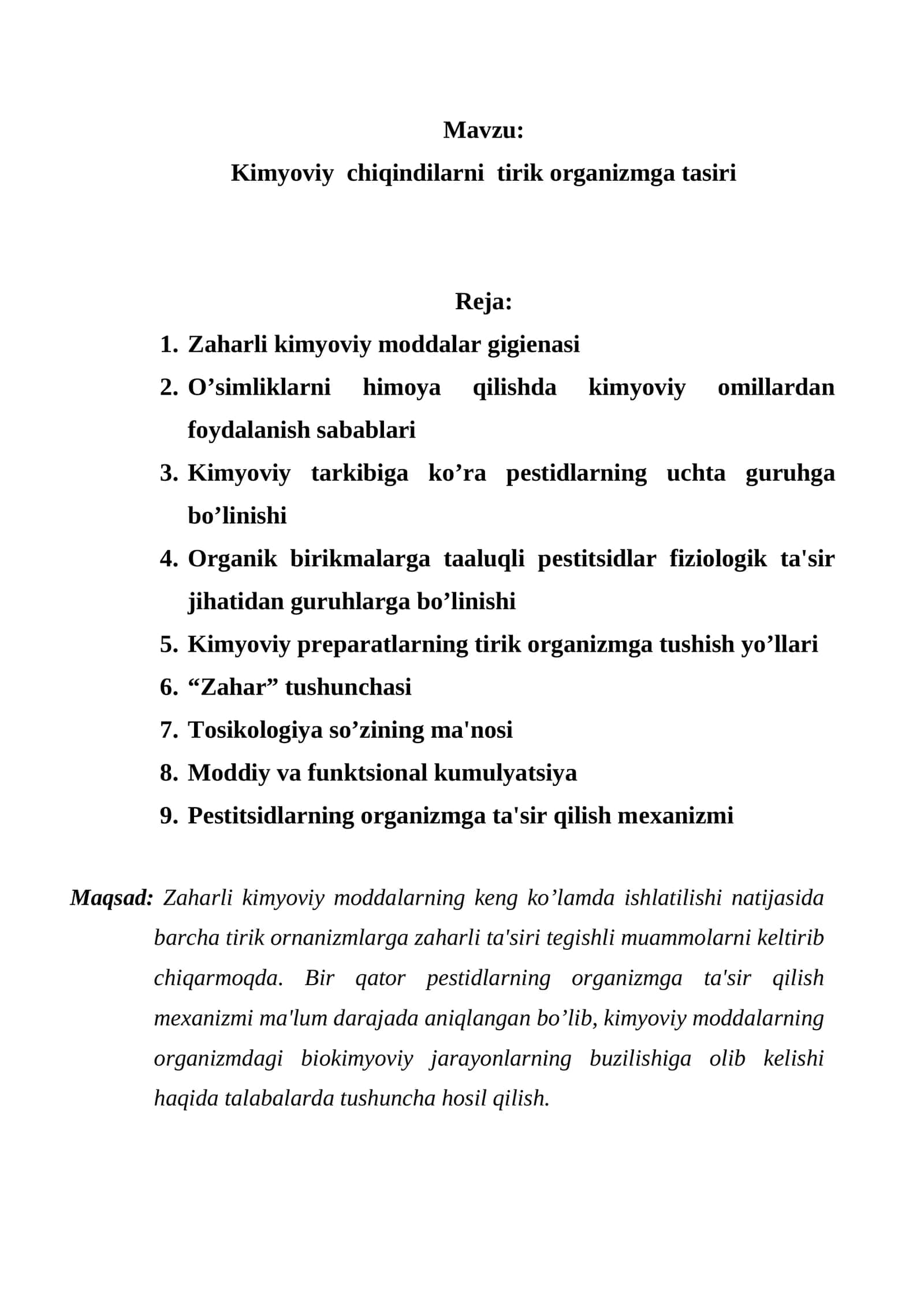 Kimyoviy chiqindilarni tirik organizmga tasiri 1