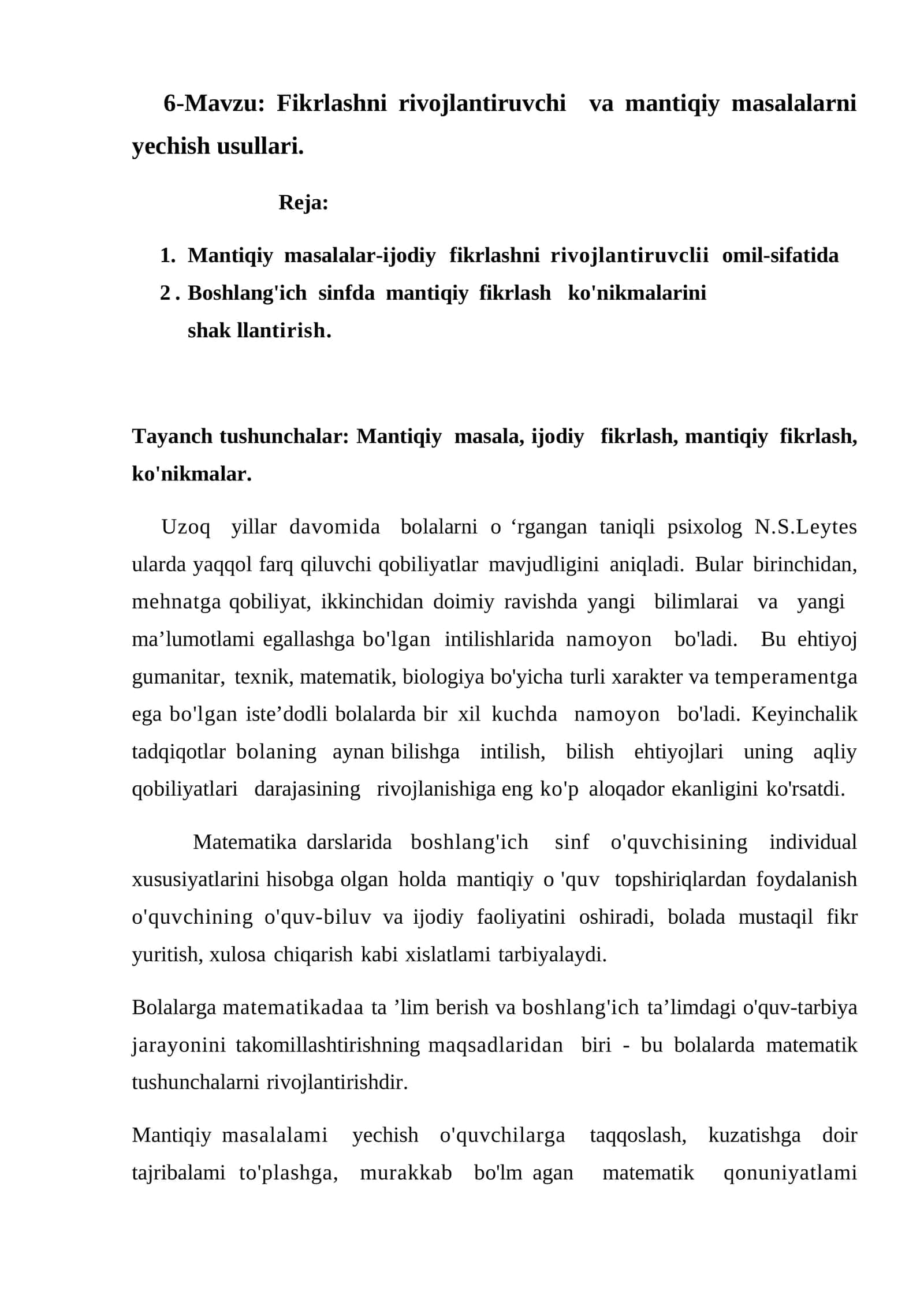 Fikrlashni rivojlantiruvchi va mantiqiy masalalarni yechish usullari 1