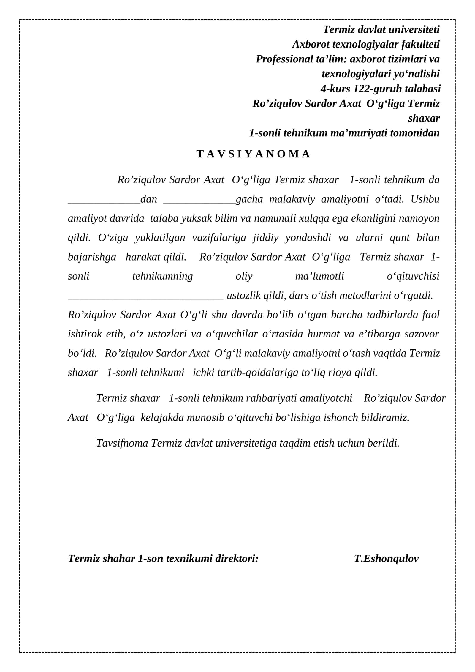 Axborot texnologiyalar fakulteti Professional ta’lim 1