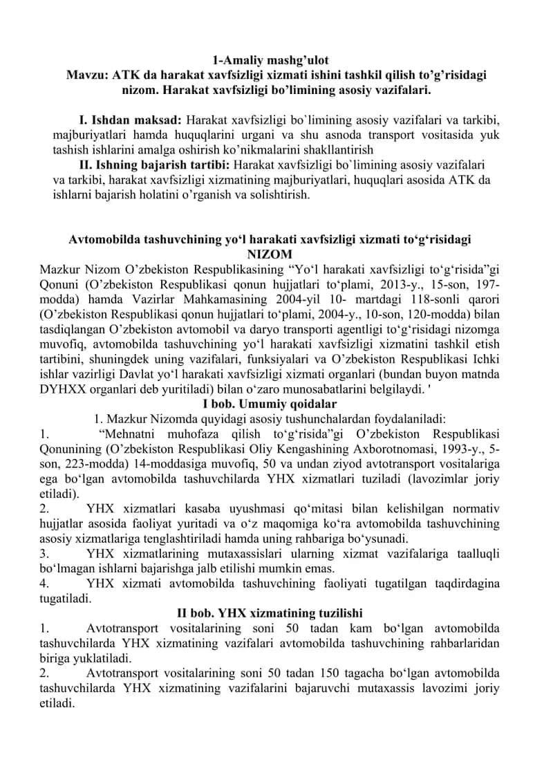 Harakat xavfsizligi xizmati ishi 1