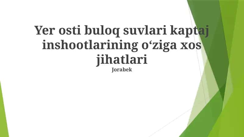 Artesian Quduqlar Suv Qabul Qilish Inshootlarining Asosiy Xususiyatlari 1