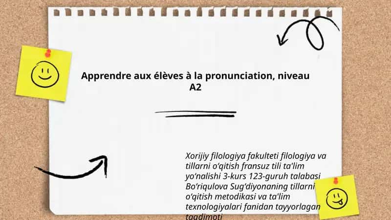 Apprendre aux élèves à la pronunciation, niveau A2 1