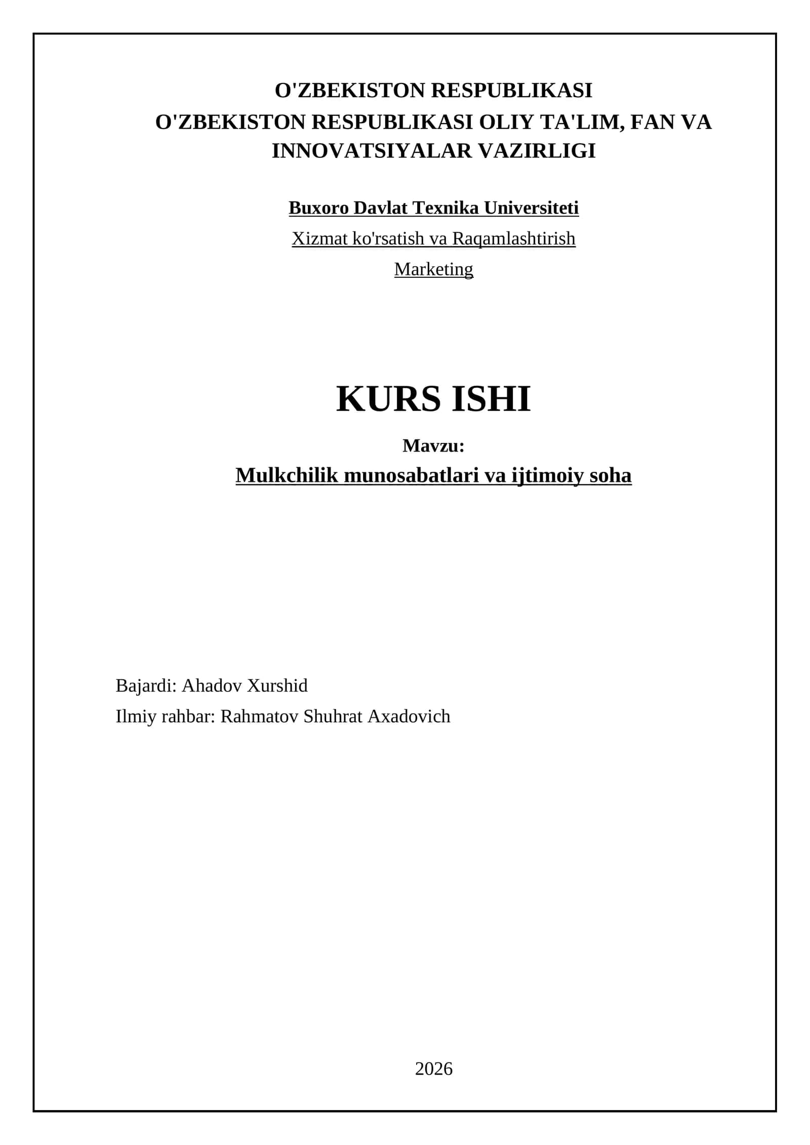 Mulkchilik munosabatlari va ijtimoiy soha 1
