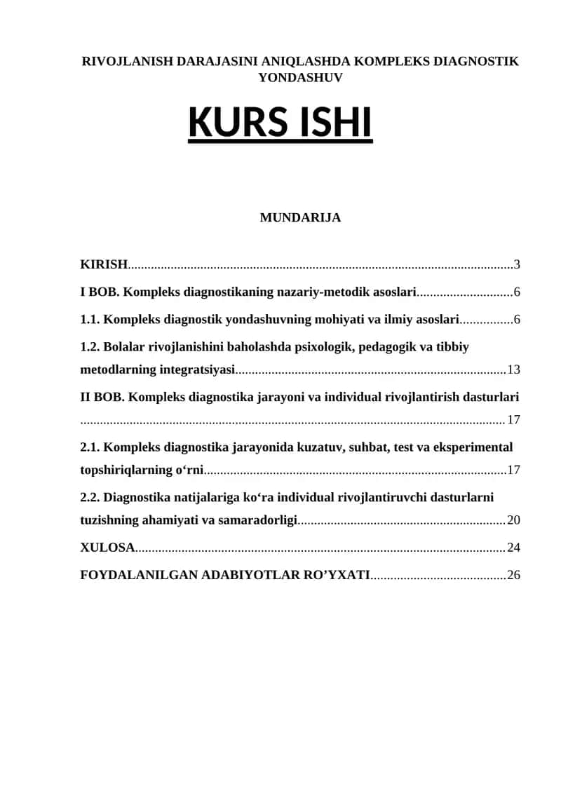 Kompleks Diagnostik Yondashuv Kurs Ishi 1