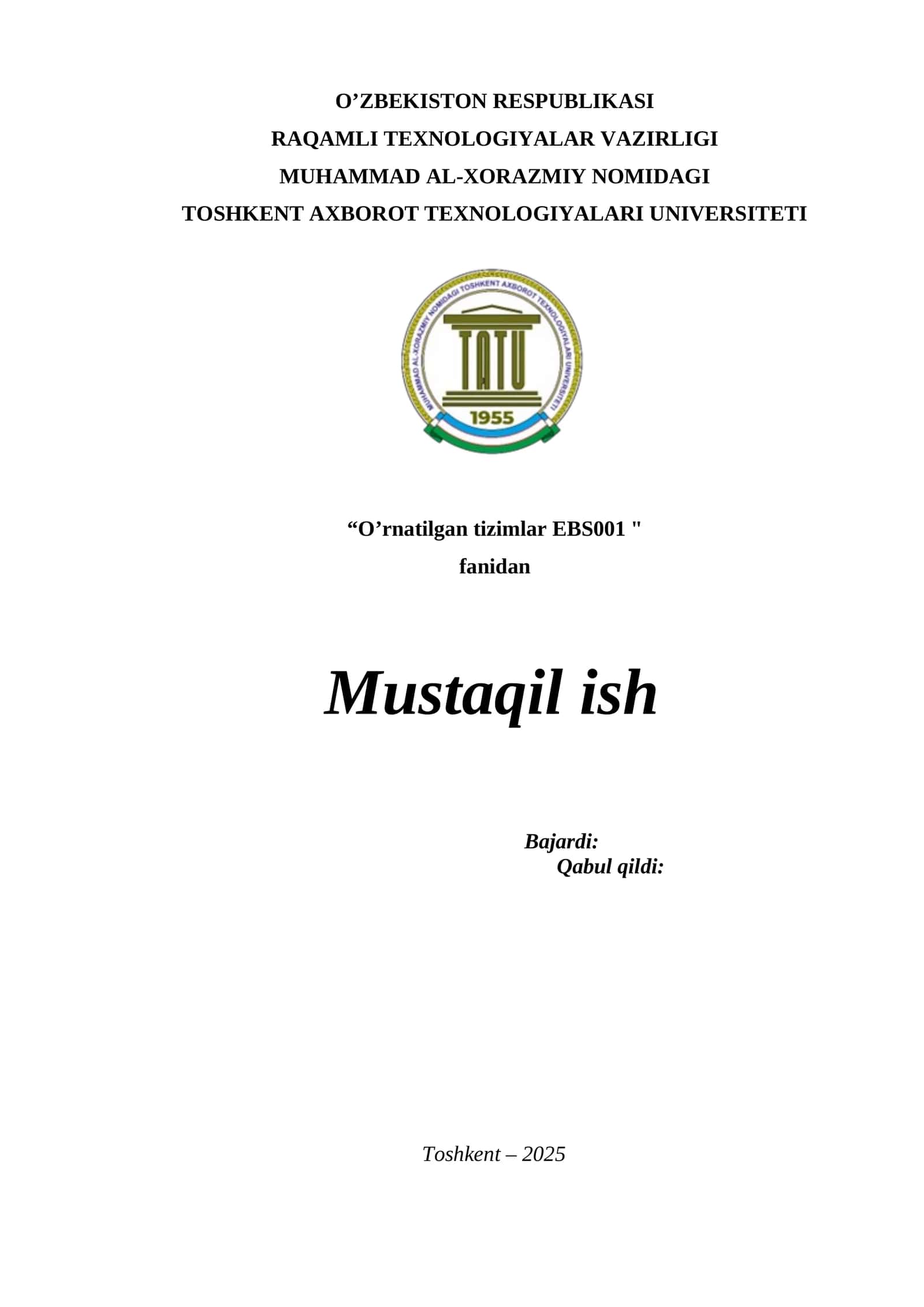 Arduino va ESP32 mikroplatformalarini real vaqtda boshqaruv tizimlarida solishtirish. Mustaqil ish 1