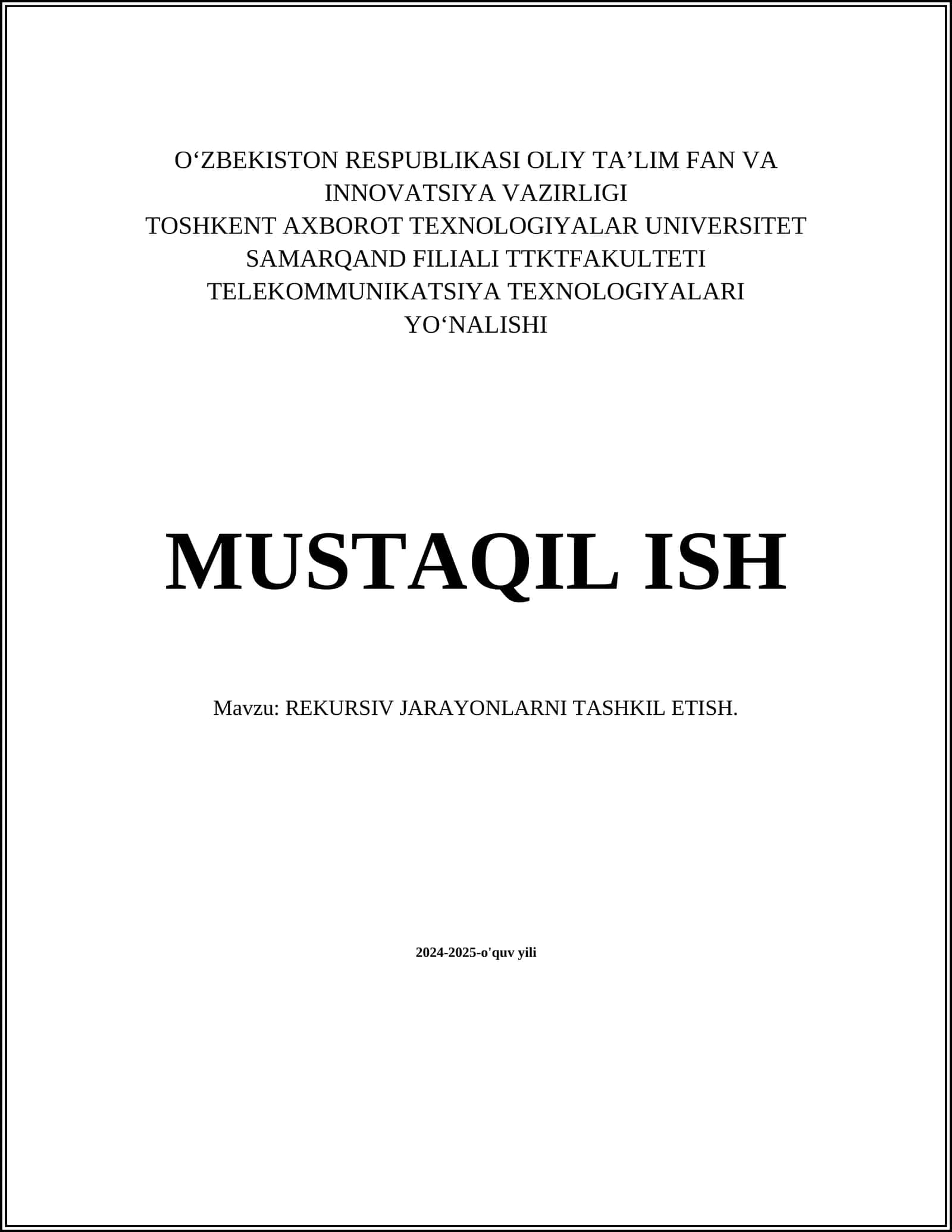 REKURSIV JARAYONLARNI TASHKIL ETISH 1