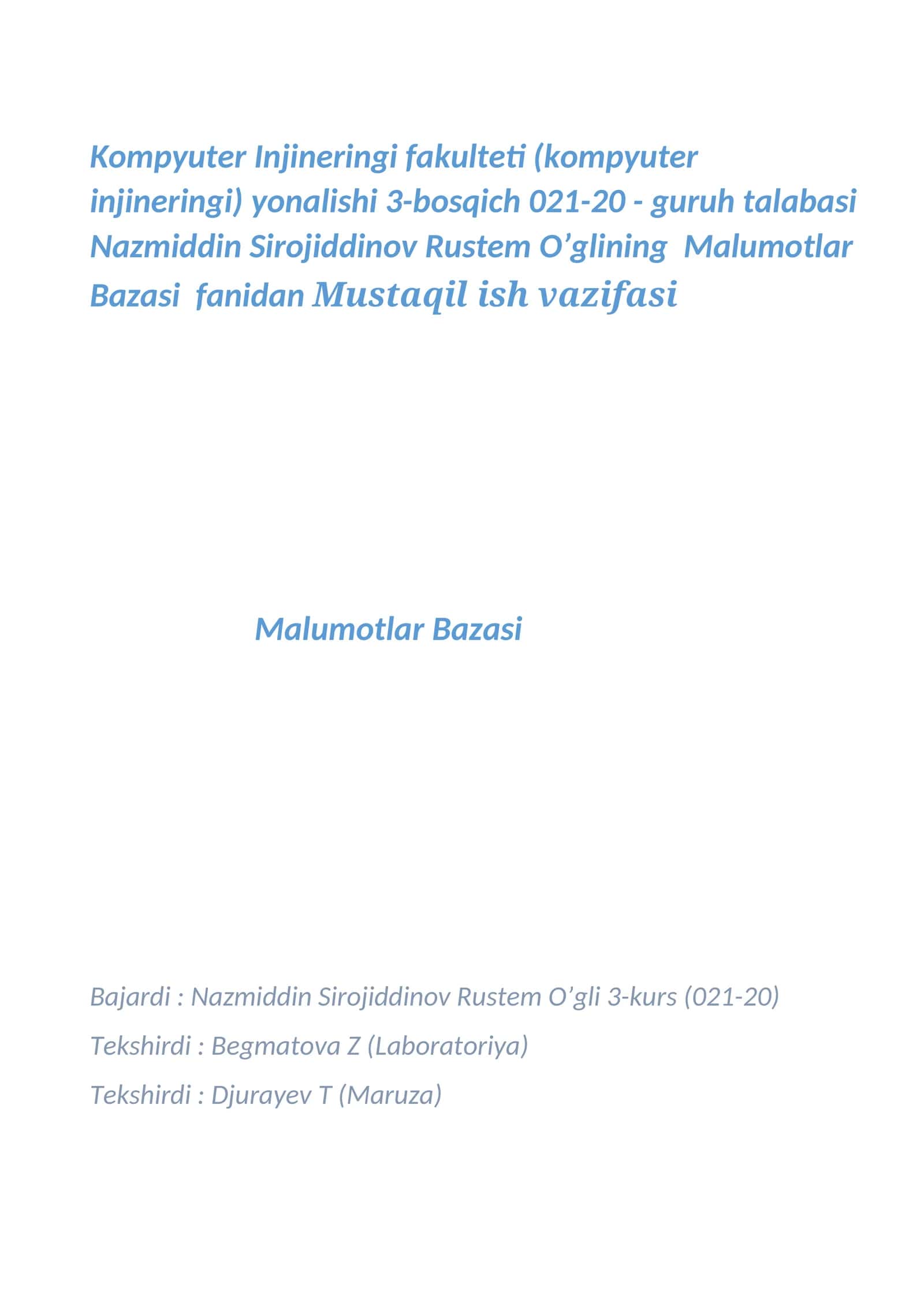 NoSQL ma`lumotlar bazasi bilan ishlash 1