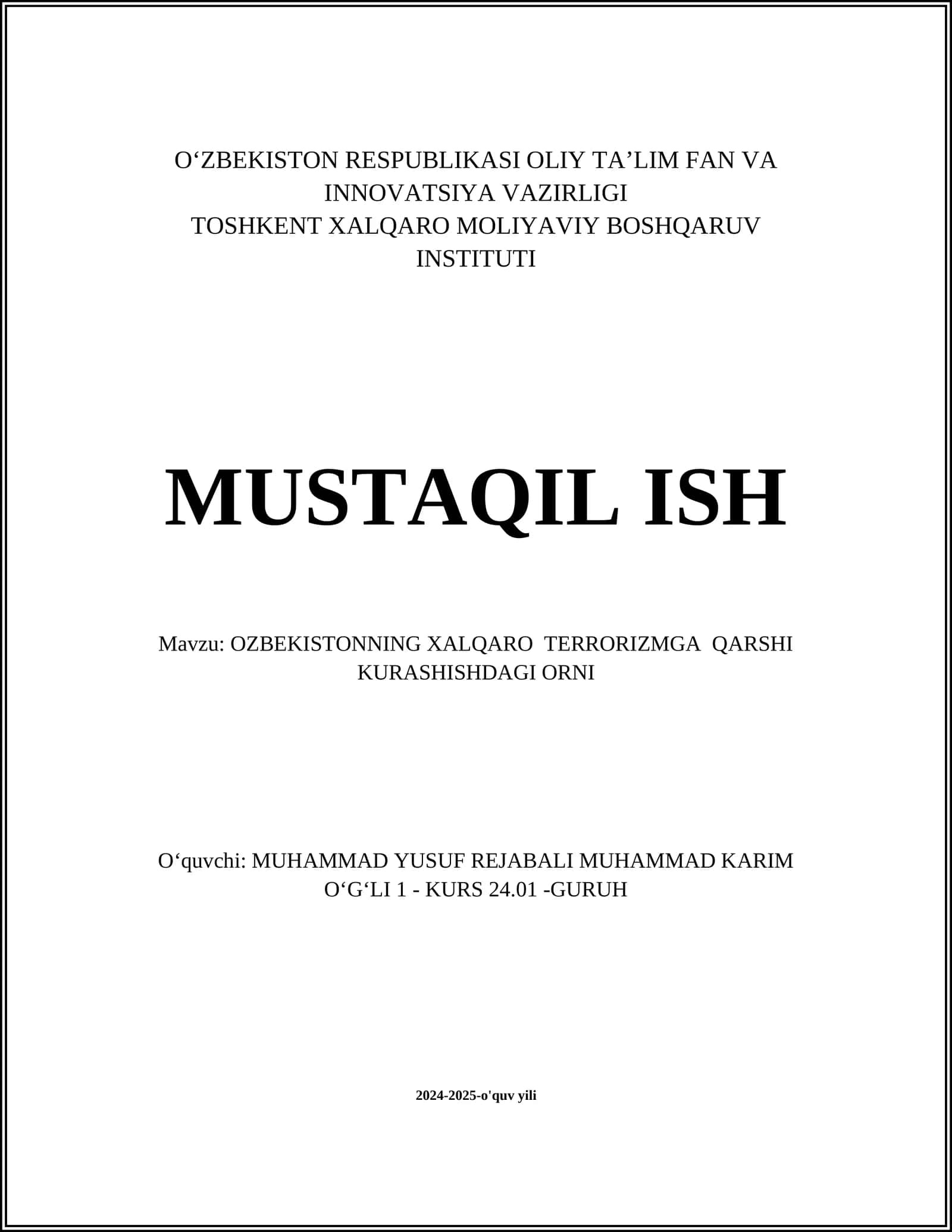OZBEKISTONNING XALQARO TERRORIZMGA QARSHI KURASHISHDAGI ORNI 1