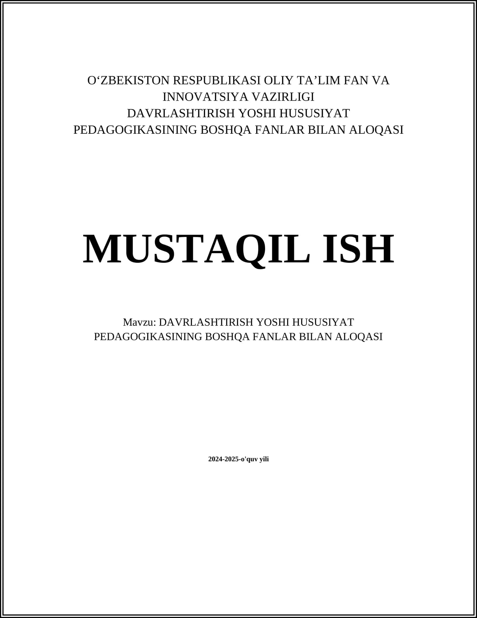 Davrlashtirish yoshi va psixologiya 1