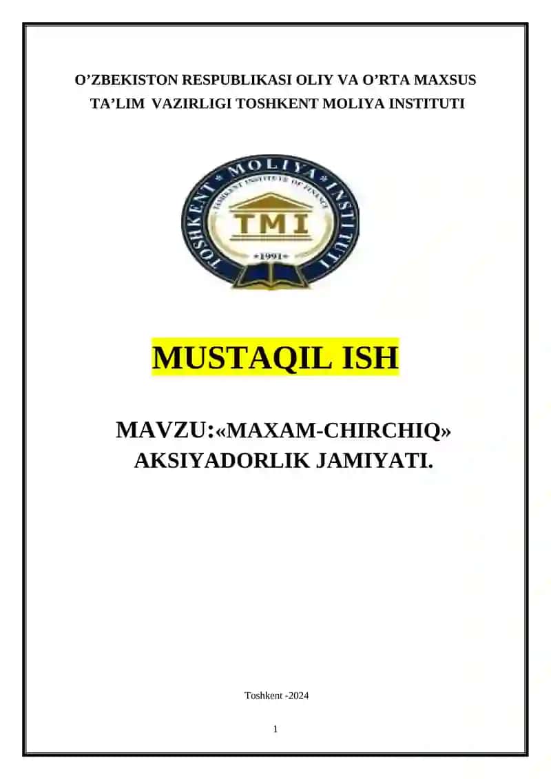 "Maxam-Chirchiq" AKSIYADORLIK JAMIYATI