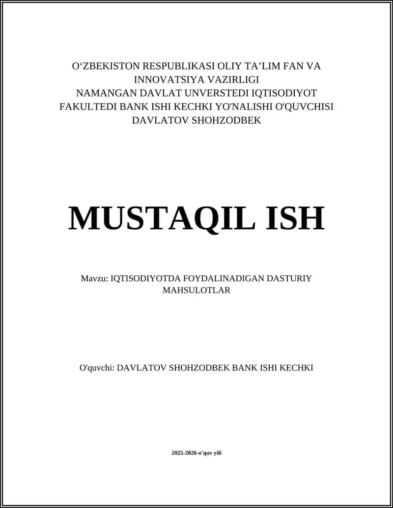 Dasturiy Mahsulotlar Iqtisodiyotda 1