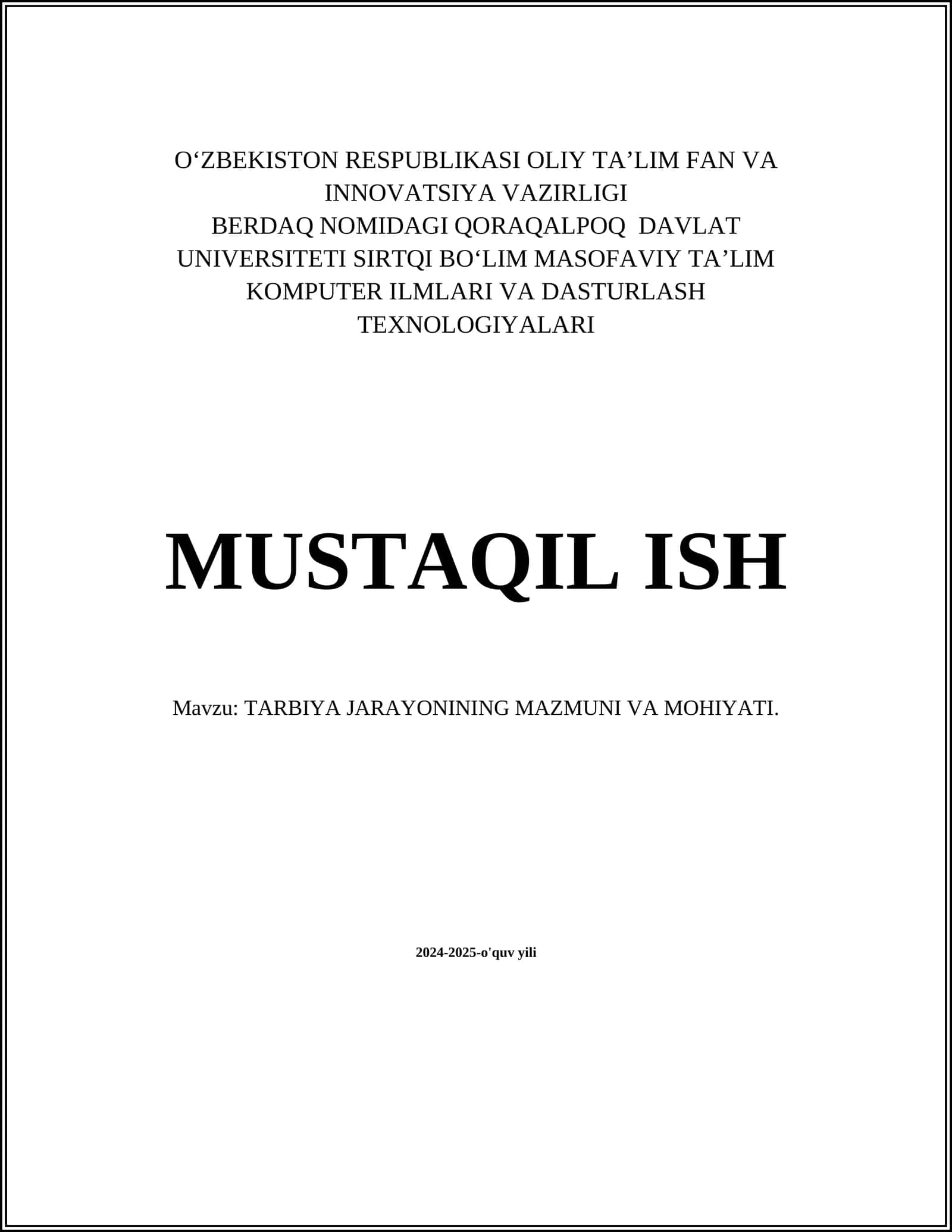TARBIYA JARAYONINING MAZMUNI VA MOHIYATI 1
