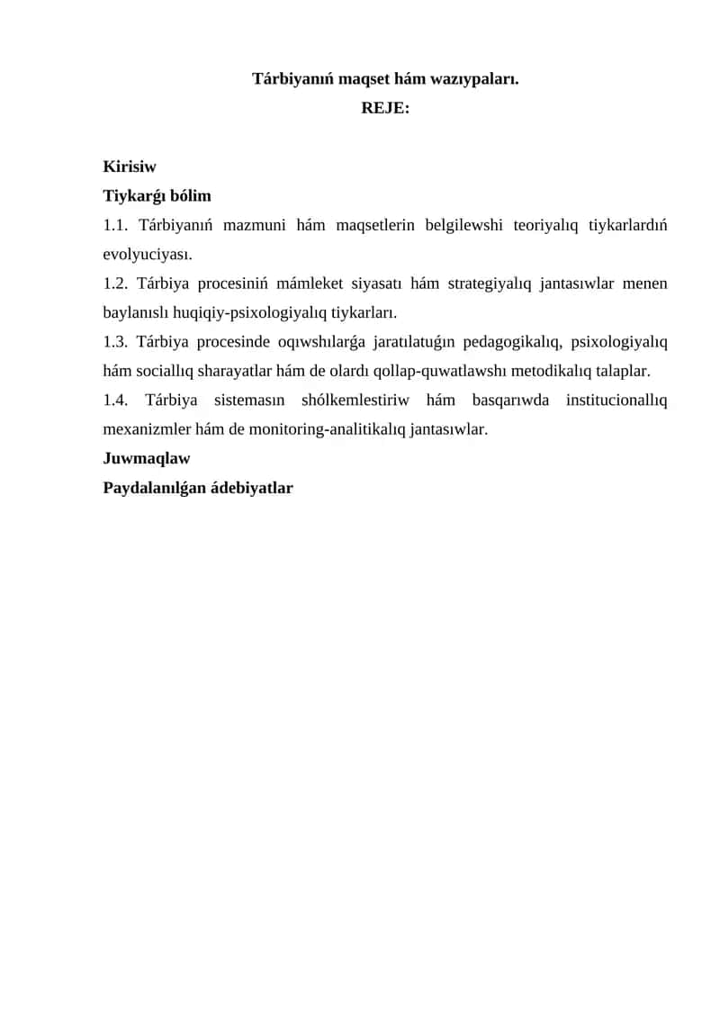 Tárbiyanıń maqset hám wazıypaları 1