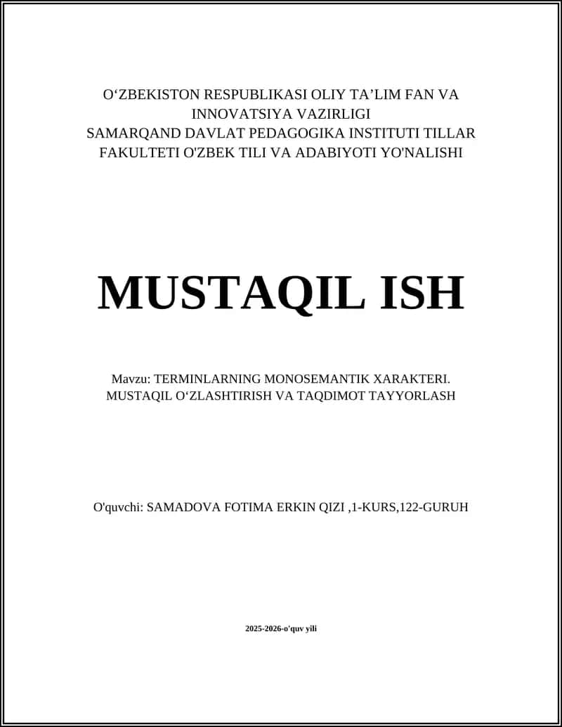 TERMINLARNING MONOSEMANTIK XARAKTERI 1