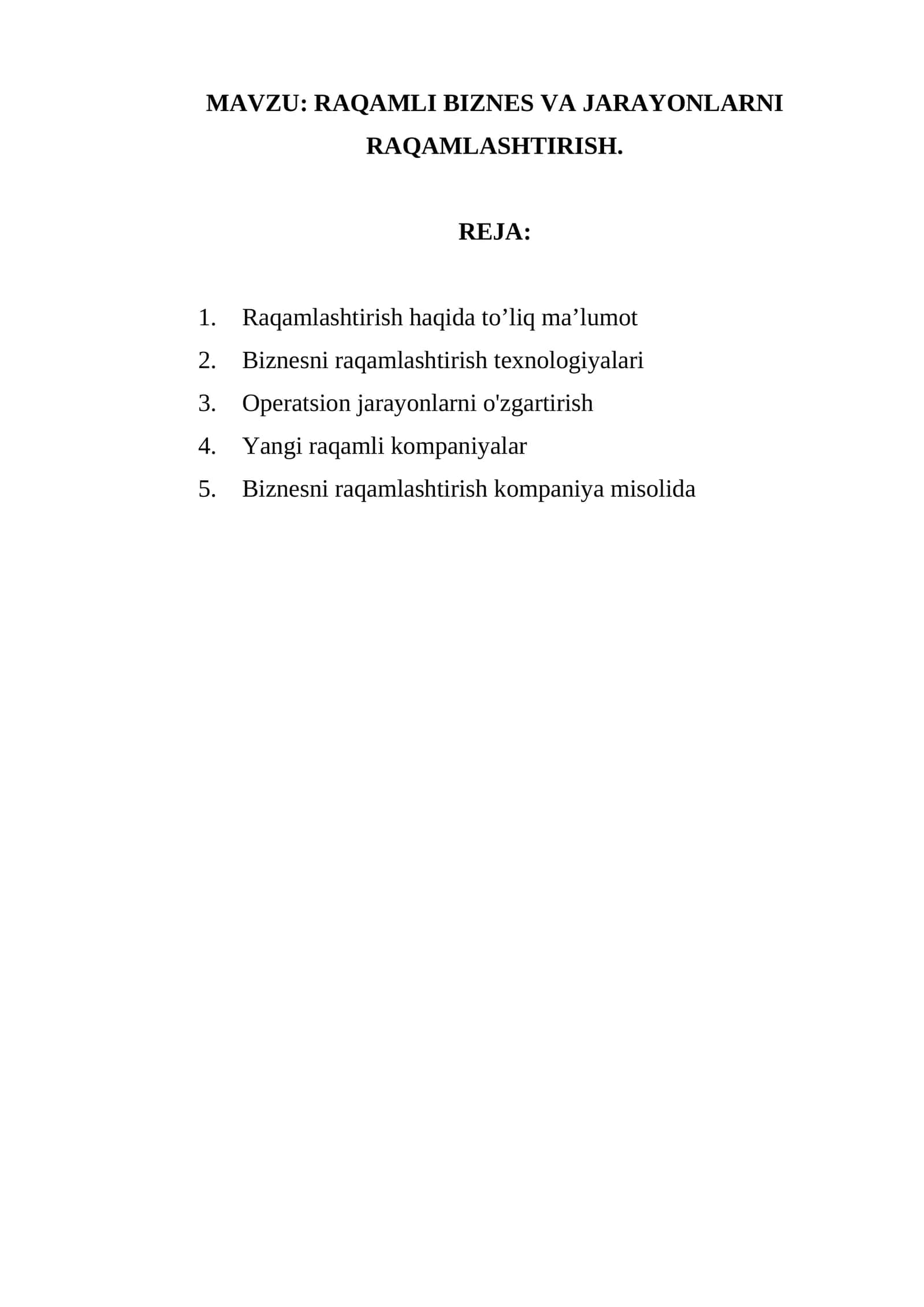 RAQAMLI BIZNES VA JARAYONLARNI RAQAMLASHTIRISH 1